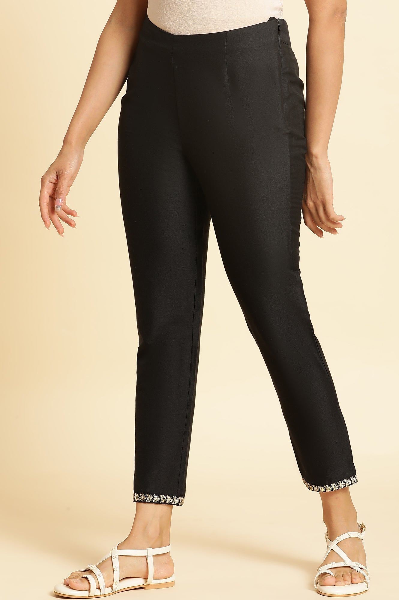 W for Woman Black Thread Embroidery A-line Kurta and Slim Pant Set
