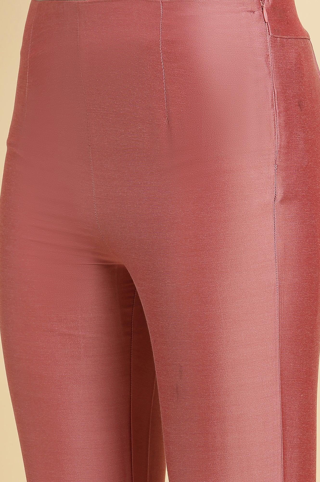 W for Woman Pink Festive Solid Slim Pants