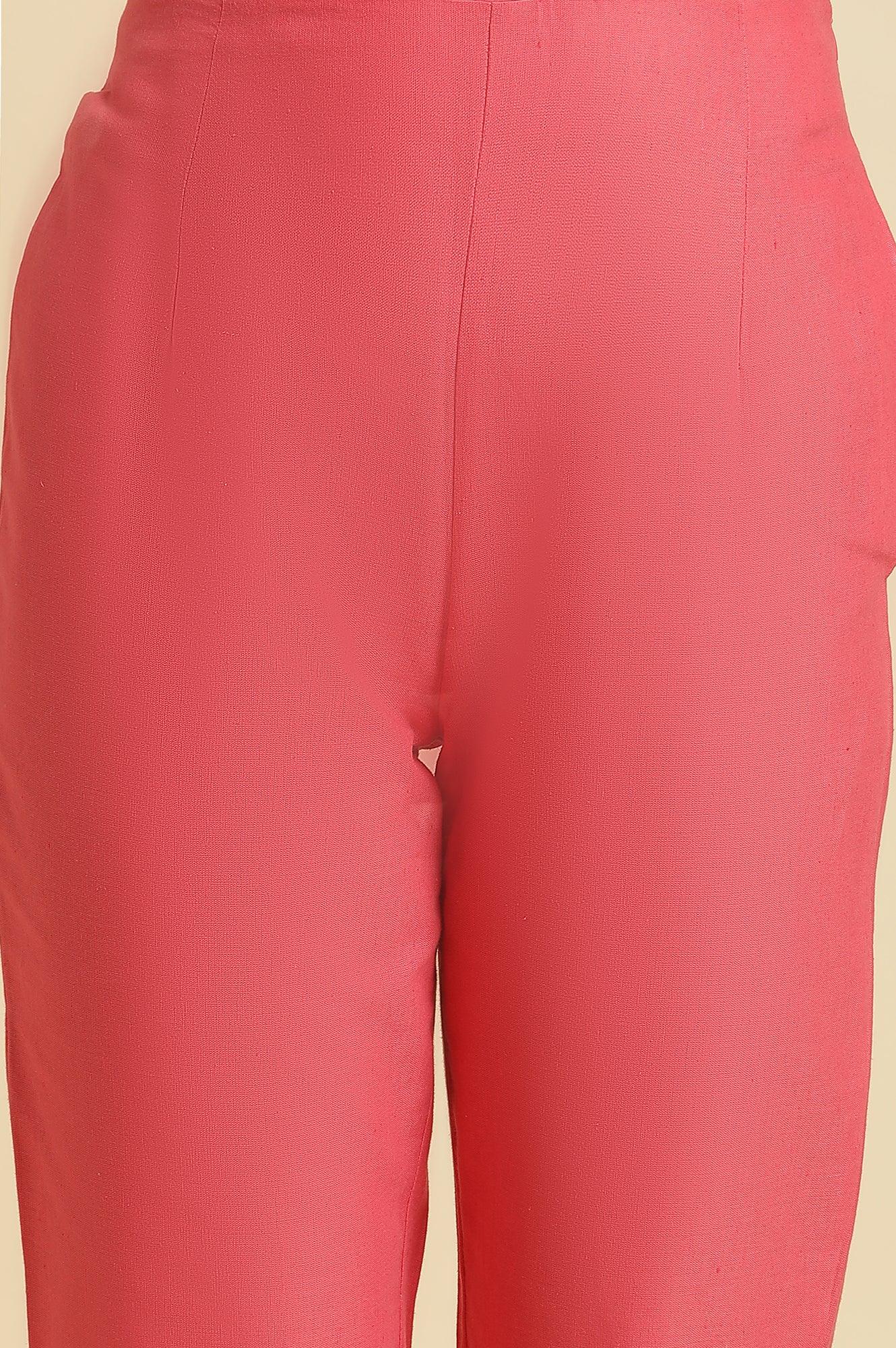 W for Woman Pink Slim Pants Wit Embroidery At Hem