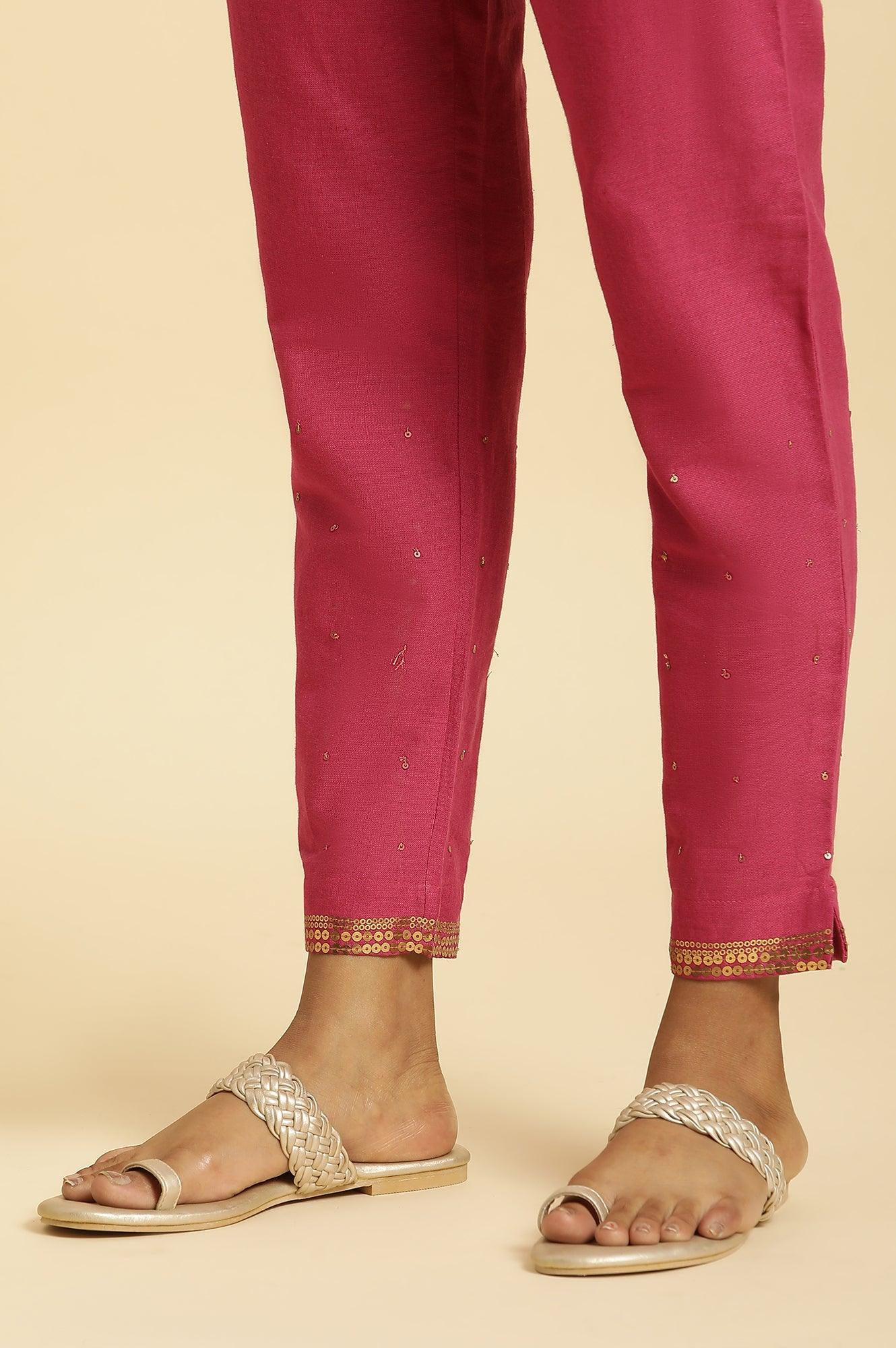 W for Woman Pink Slim Pants with Metallic Sequin