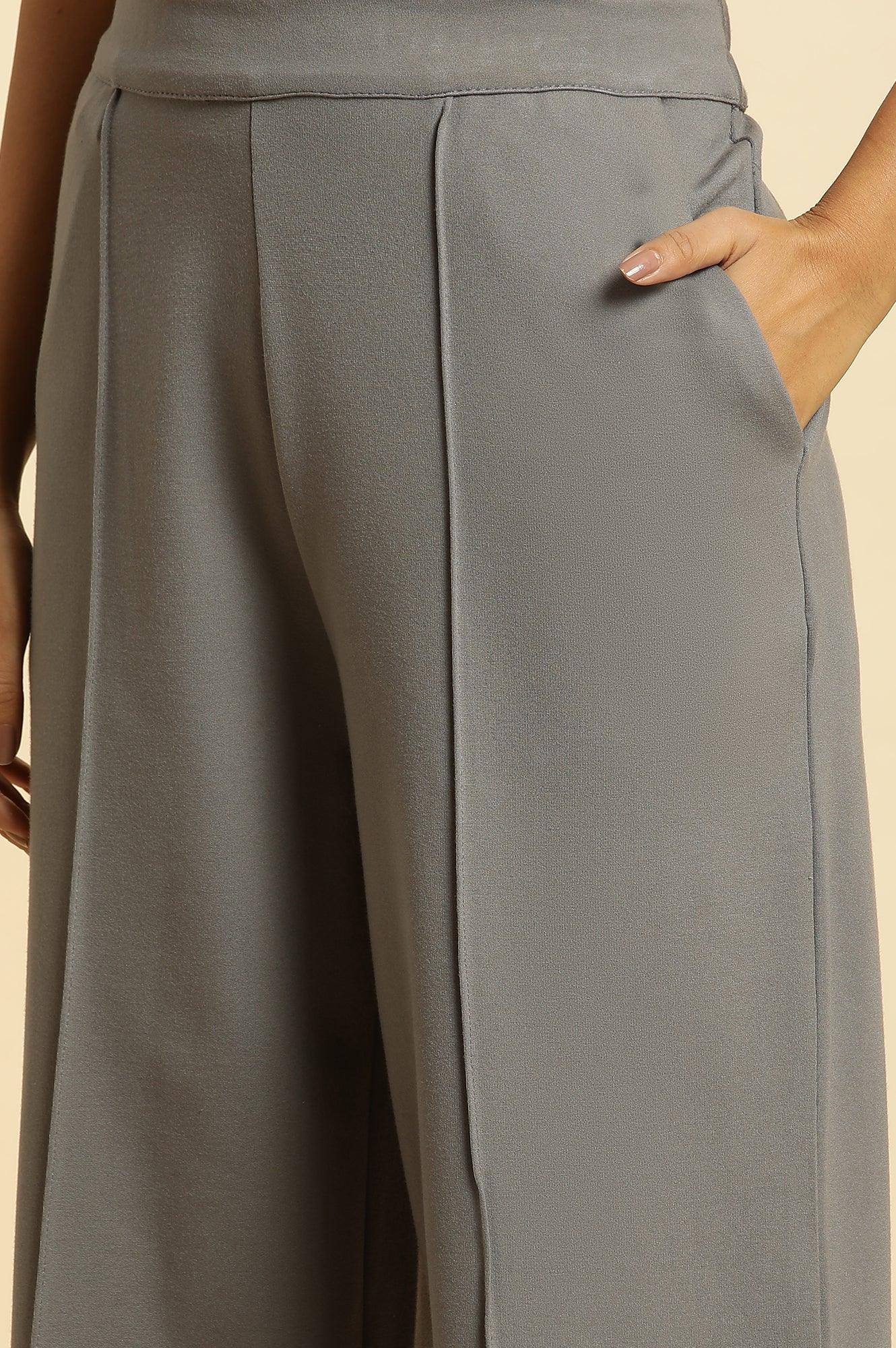 W for Woman Grey Pin Tuck Trouser Pants