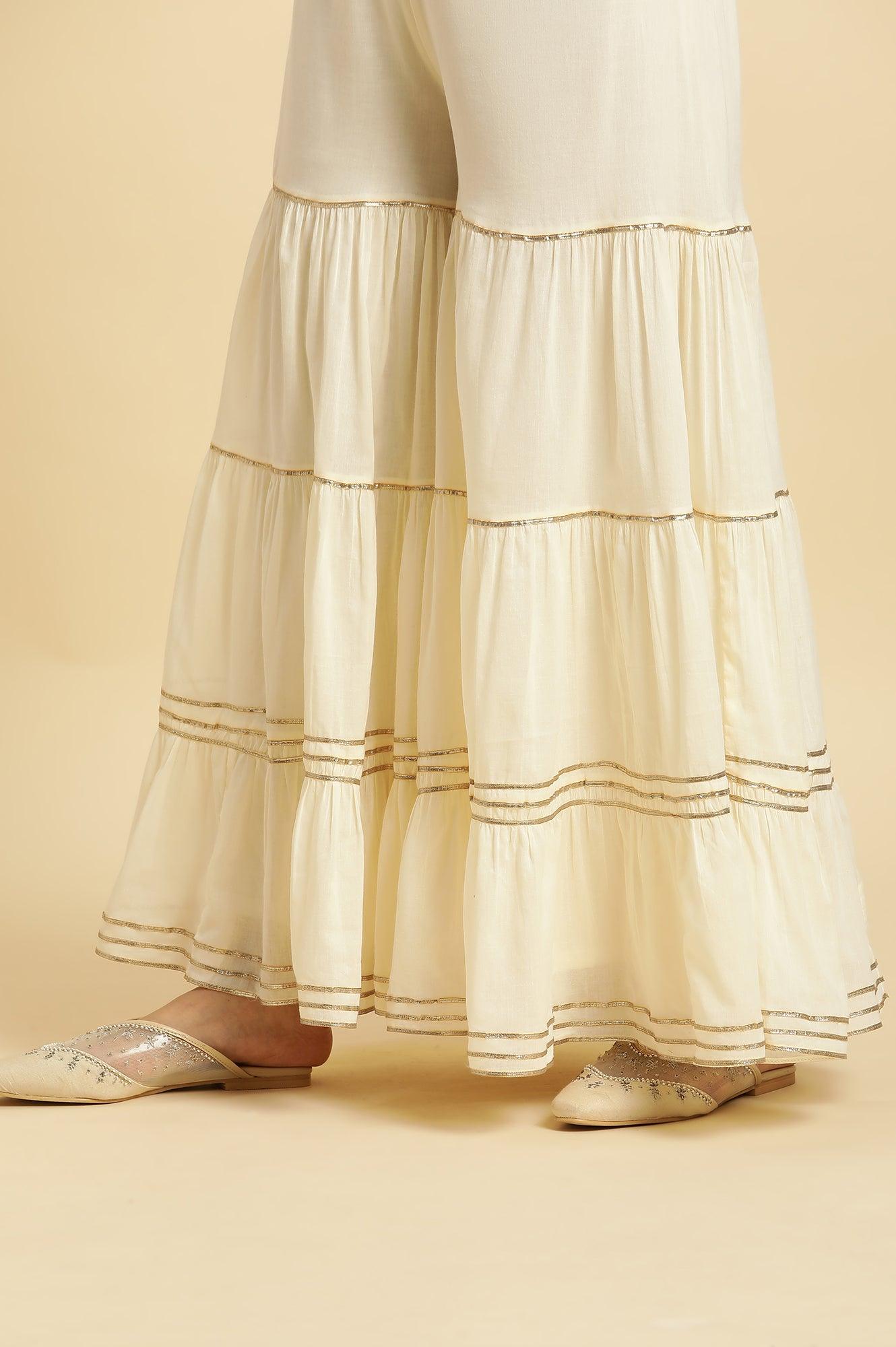 W for Woman Ecru Tiered Cotton Sharara With Gota