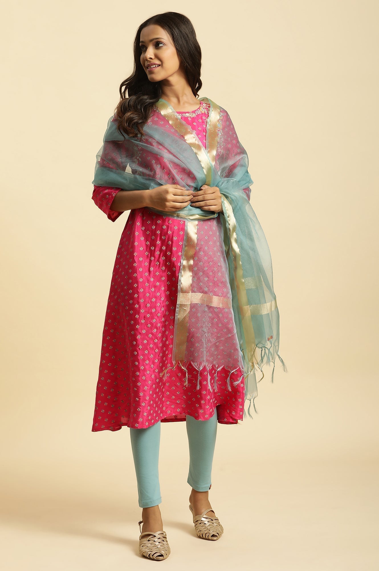W for Woman Blue Organza Festive Dupatta