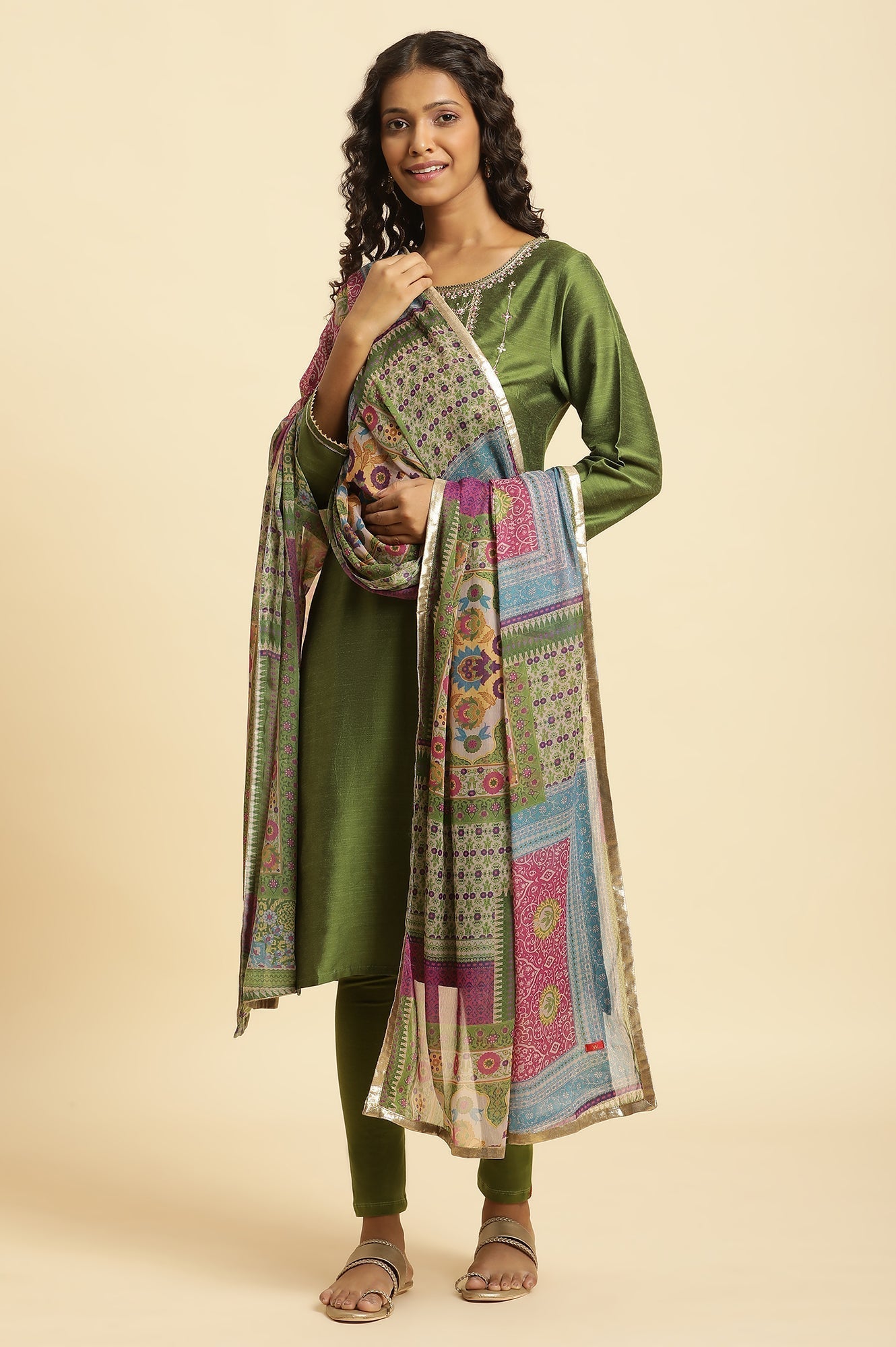 W for Woman Multi-Coloured Printed Chiffon Dupatta