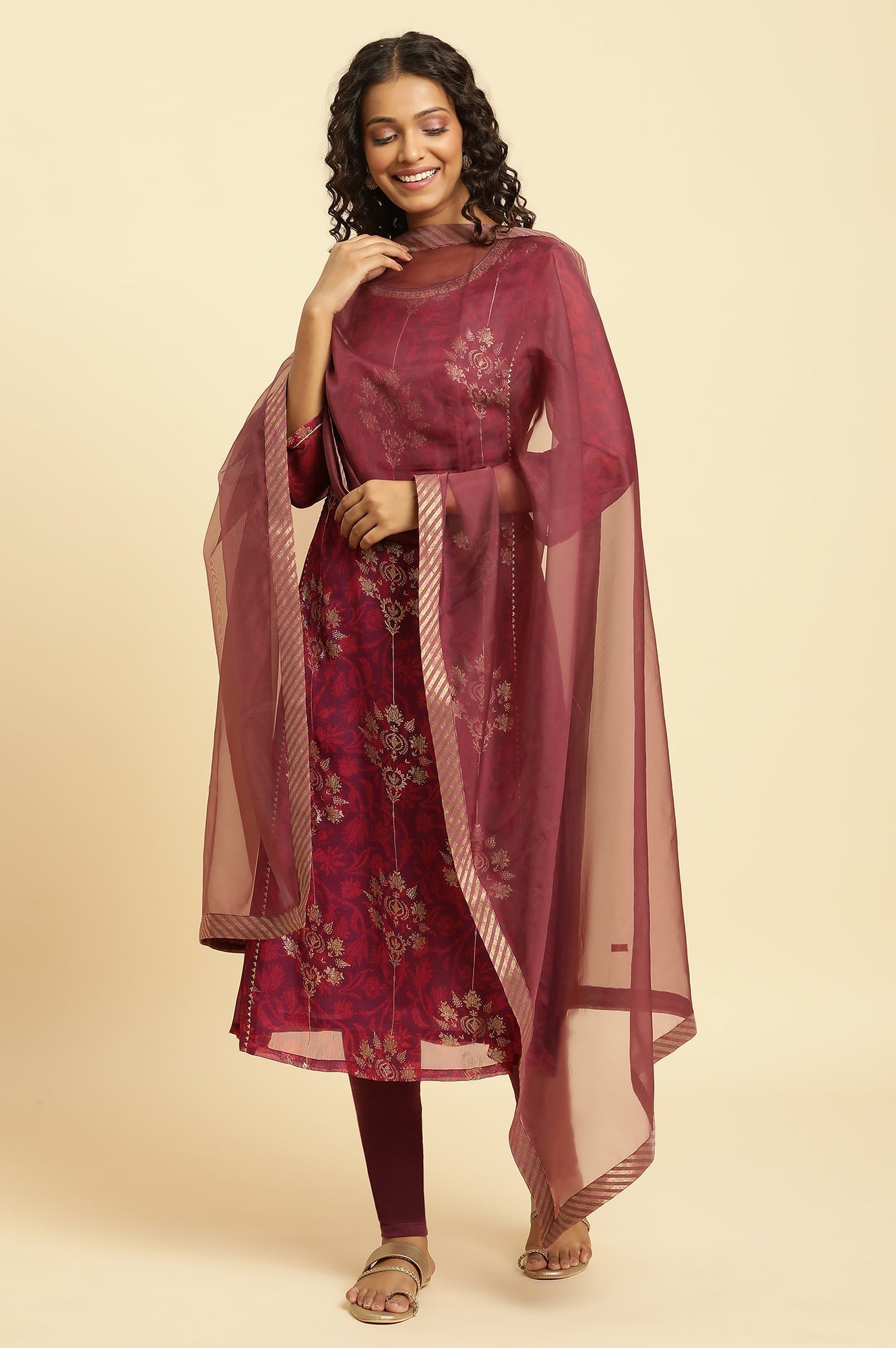 W for Woman Purple Organza Dupatta With Printed Border