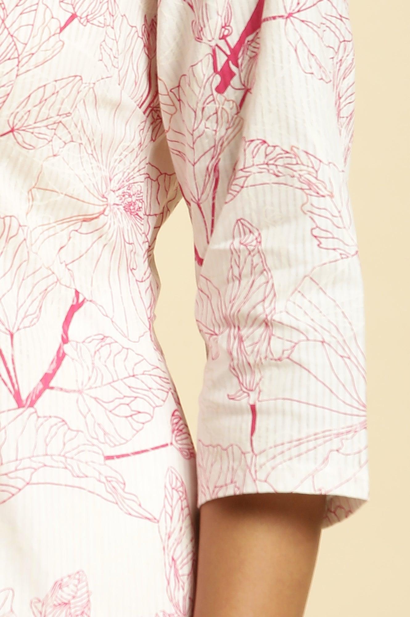 W for Woman White Floral Printed Kurta And Pants Co-Ord Set