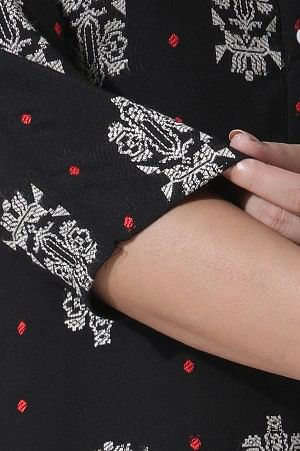 W for Woman Black Printed Shirt Kurta And Slim Pants Set
