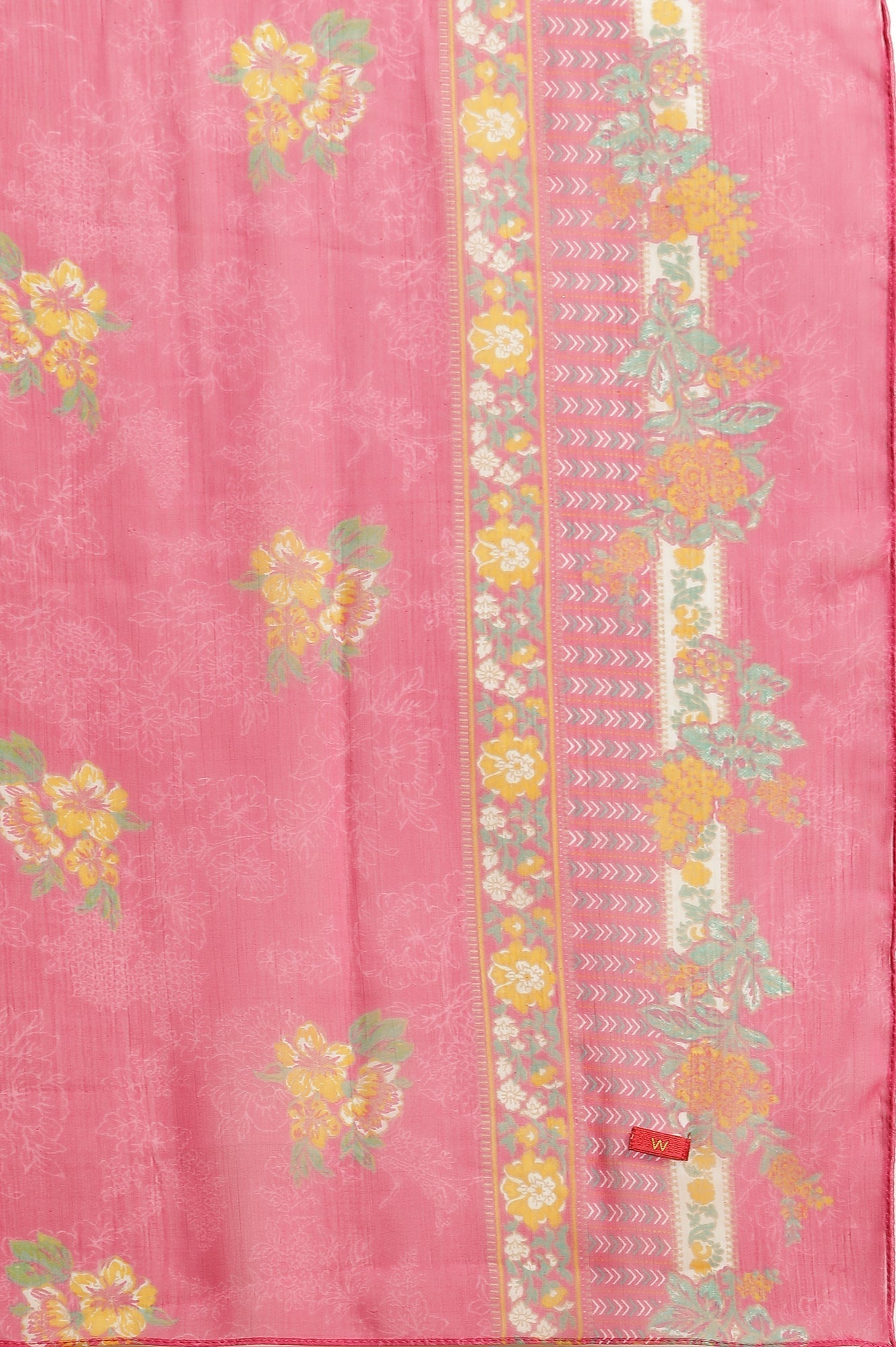 W for Woman Yellow Floral Printed Kurta and Pants Set with Pink Dupatta