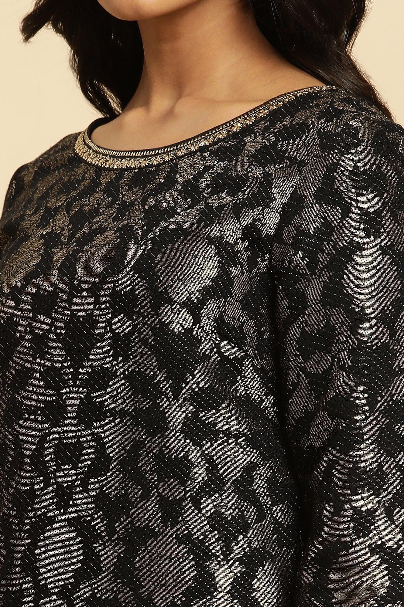 W for Woman Black Rayon Jacquard Kurta And Pant Festive Set