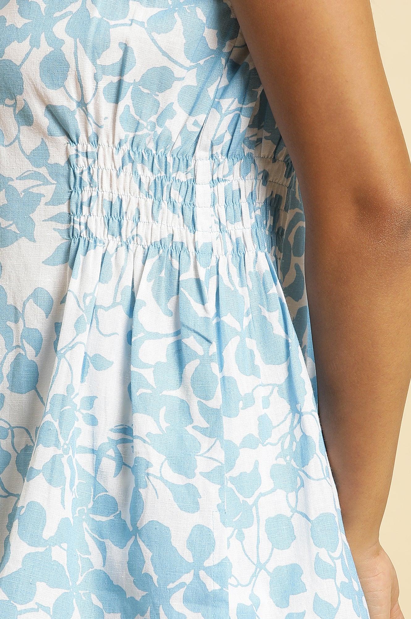 W for Woman White And Blue Floral Printed Top And Pants Co-Ord Set