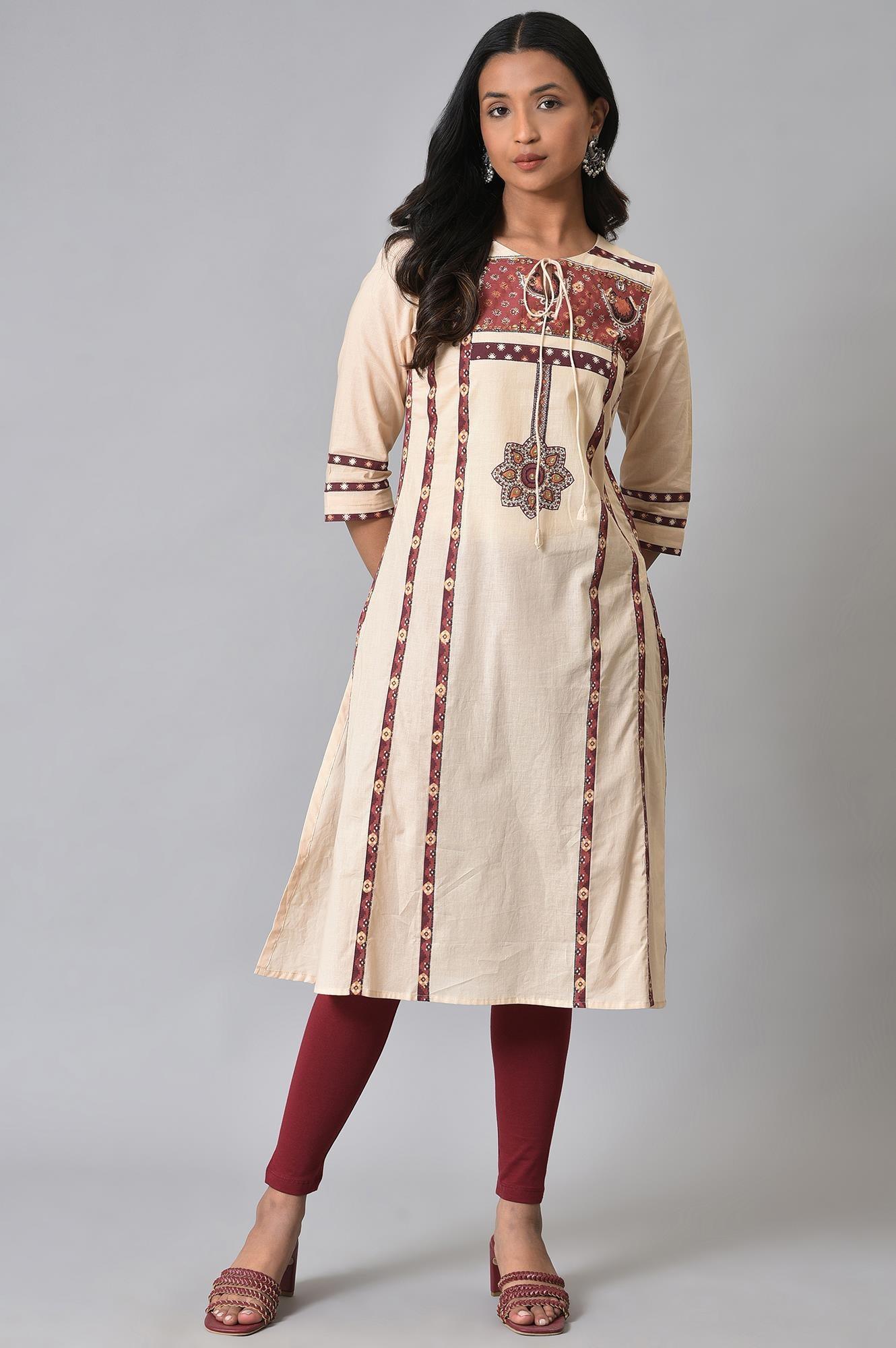 W for Woman Ecru Printed Straight Summer kurta