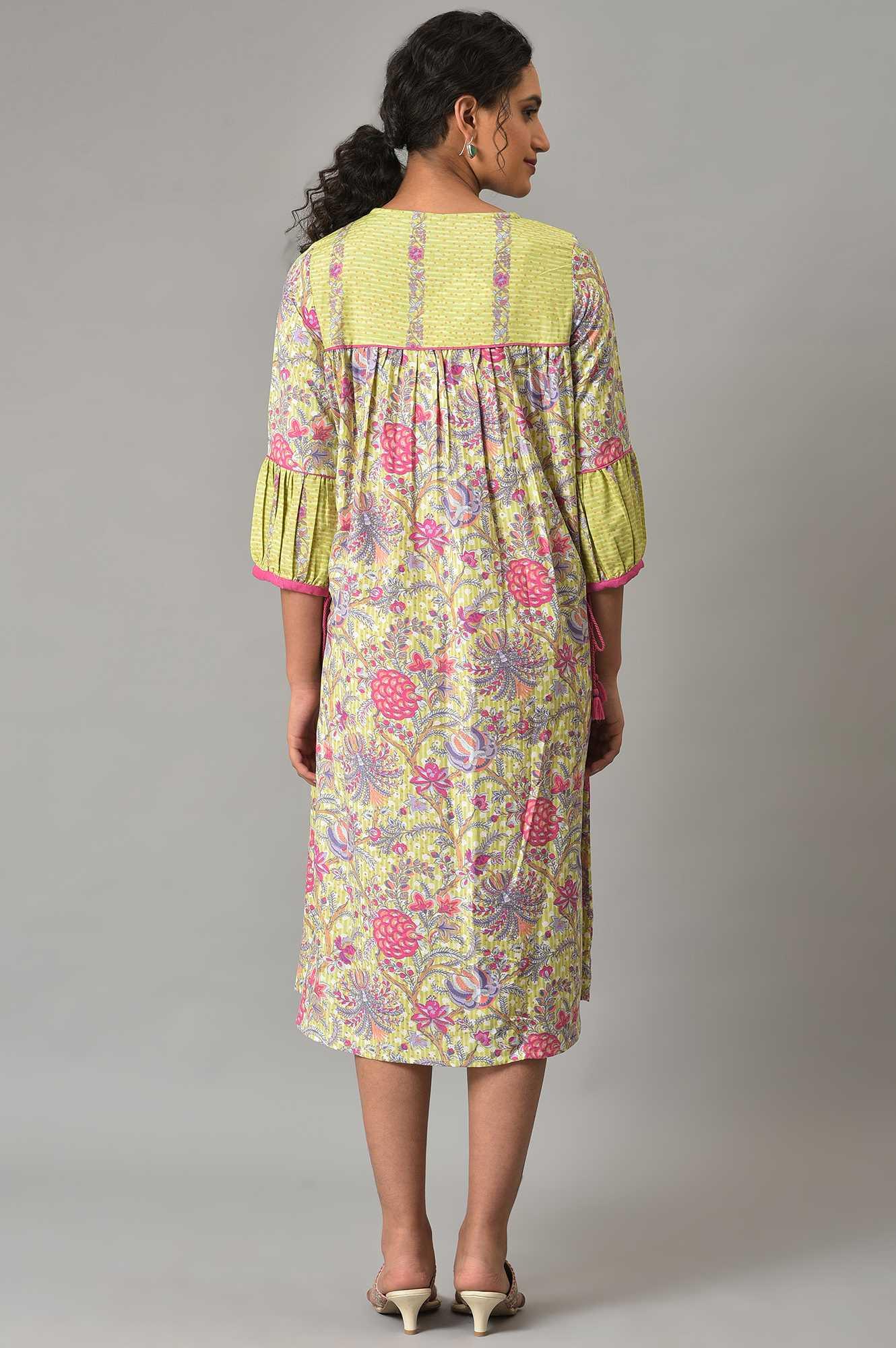 W for Woman Green Printed Godget Plu Size Summer Dress