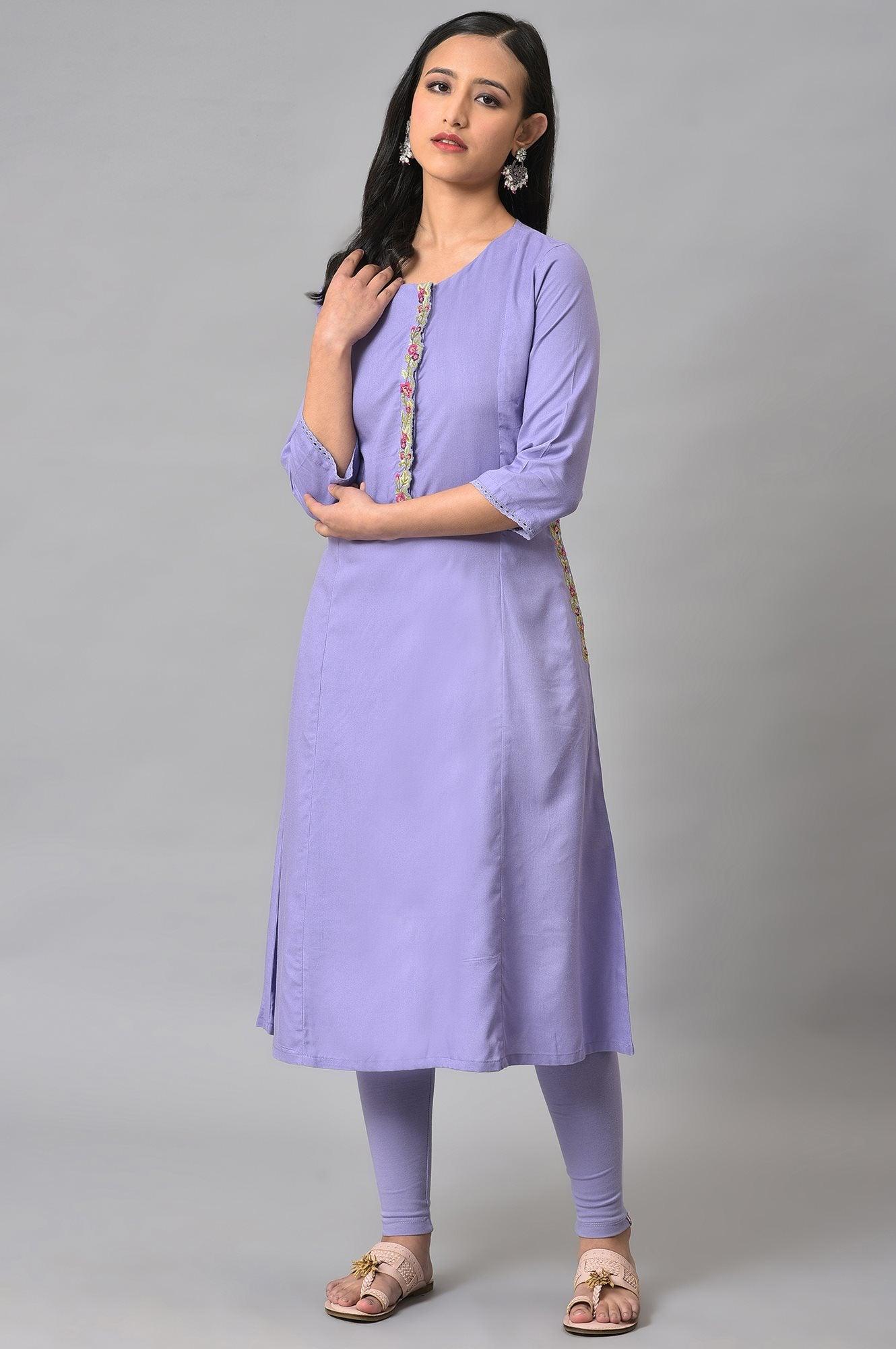 W for Woman Voilet Embroidered A-Line kurta
