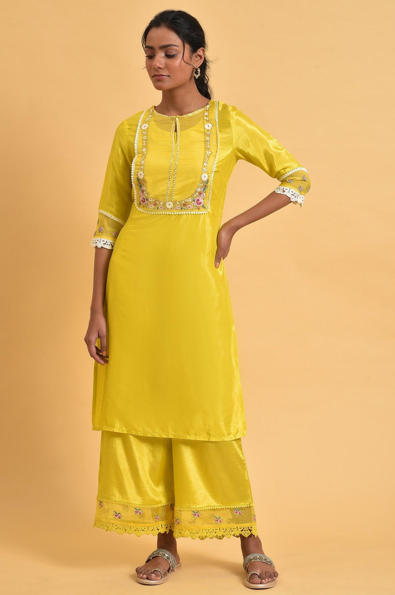 W for Woman Yellow Embroidered Shantun Festive kurta