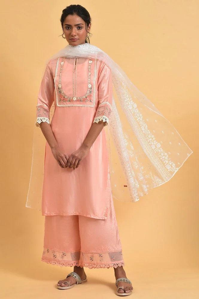 W for Woman Pink Embroidered Shantun Festive kurta