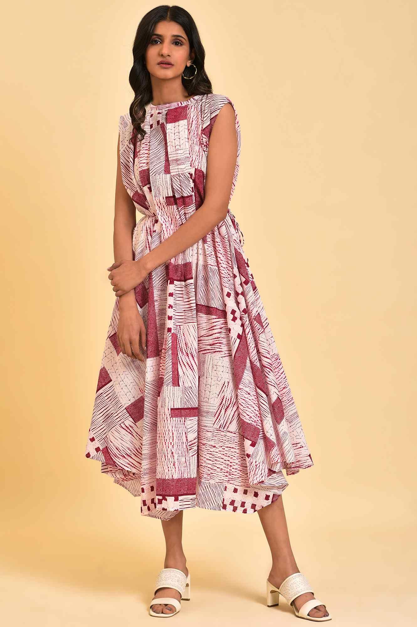 W for Woman Red Abstract Printed Flared Vacay Dress