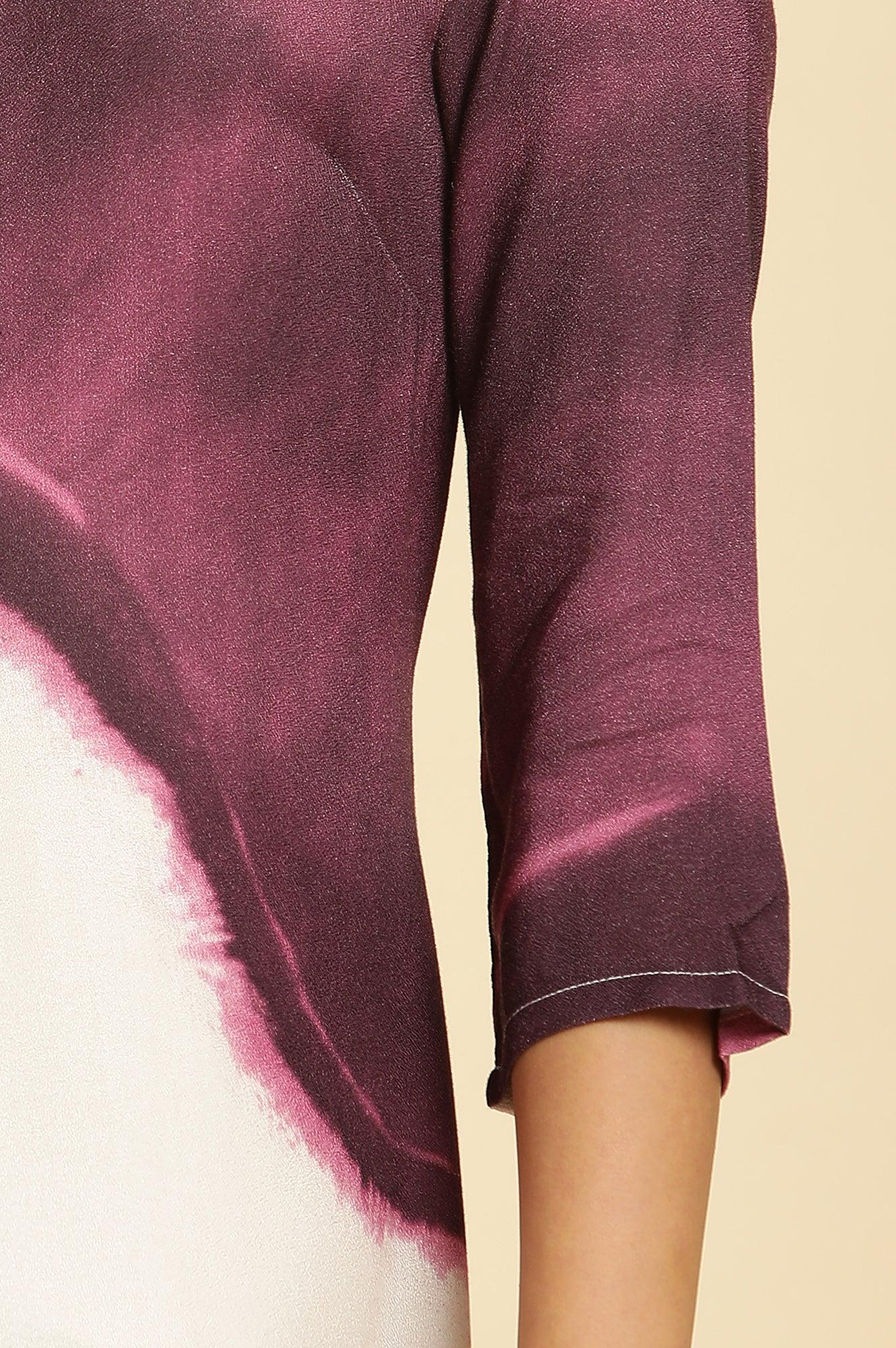 W for Woman Purple And White Placement Print Asymmetrical Dress