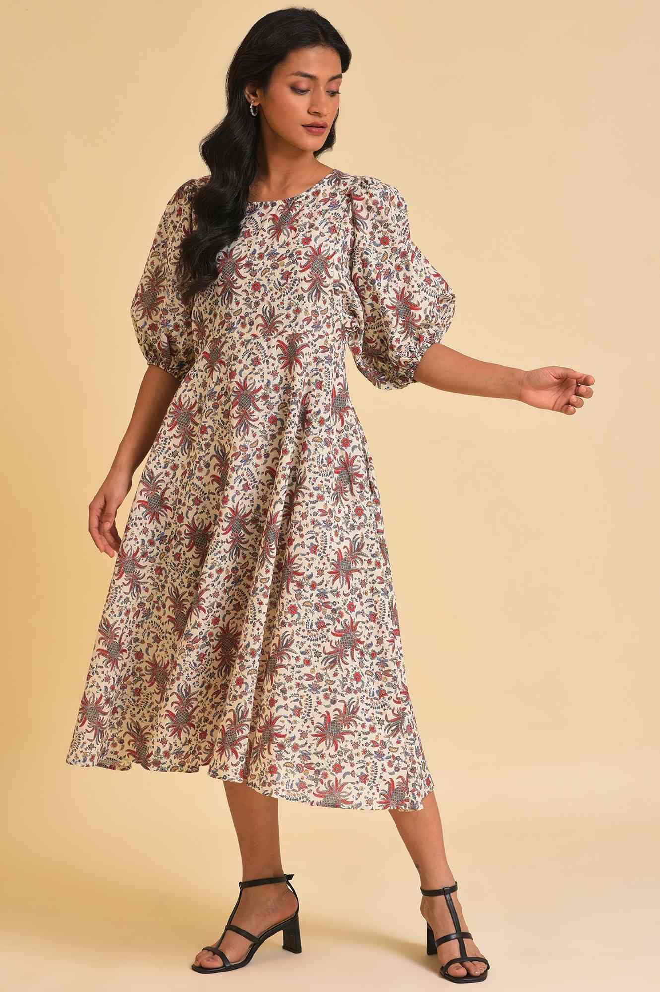 W for Woman Ecru Floral Printed Midi Dress