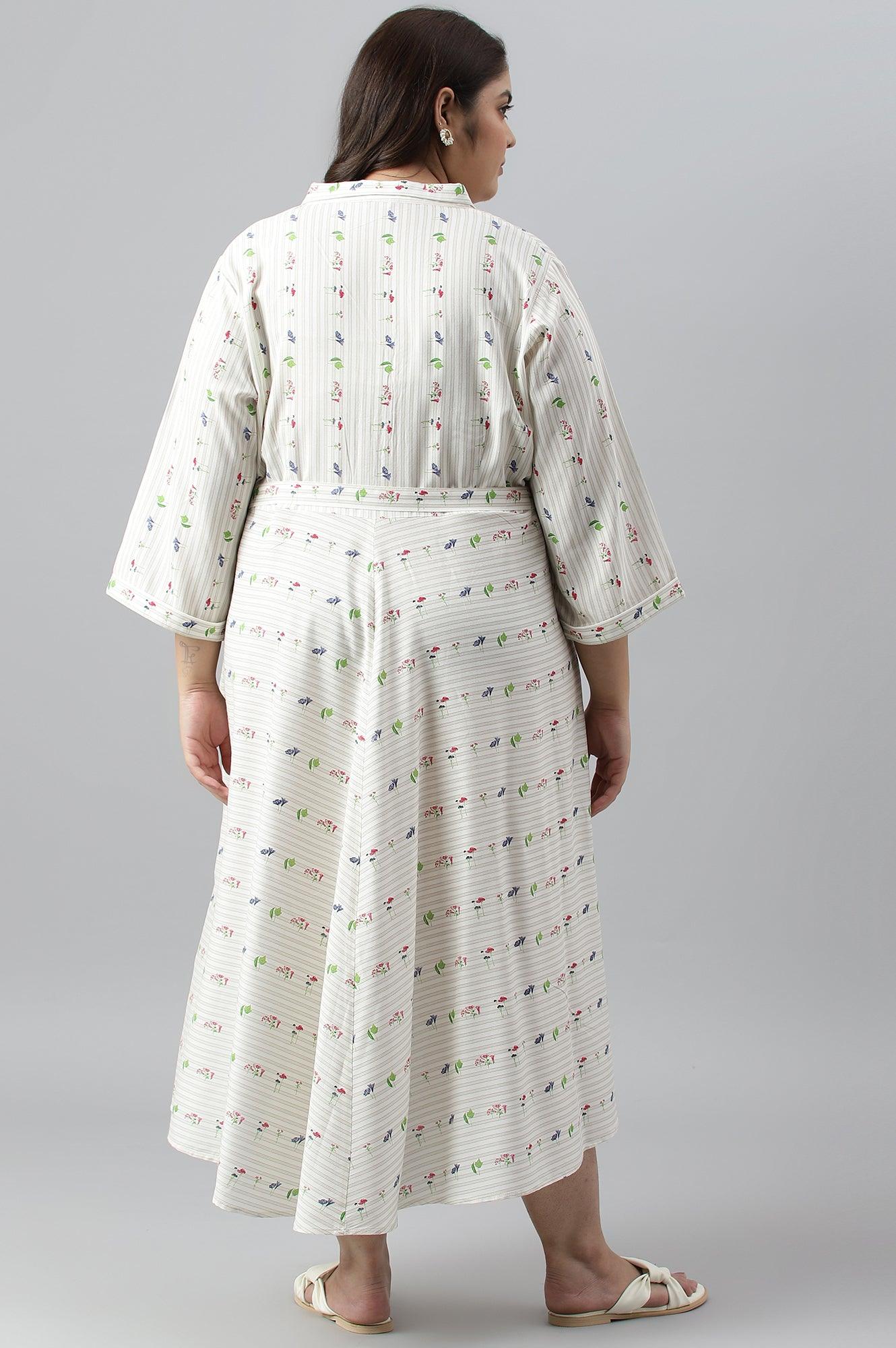 W for Woman Ecru Printed Summer Plus Size Shirt Dress