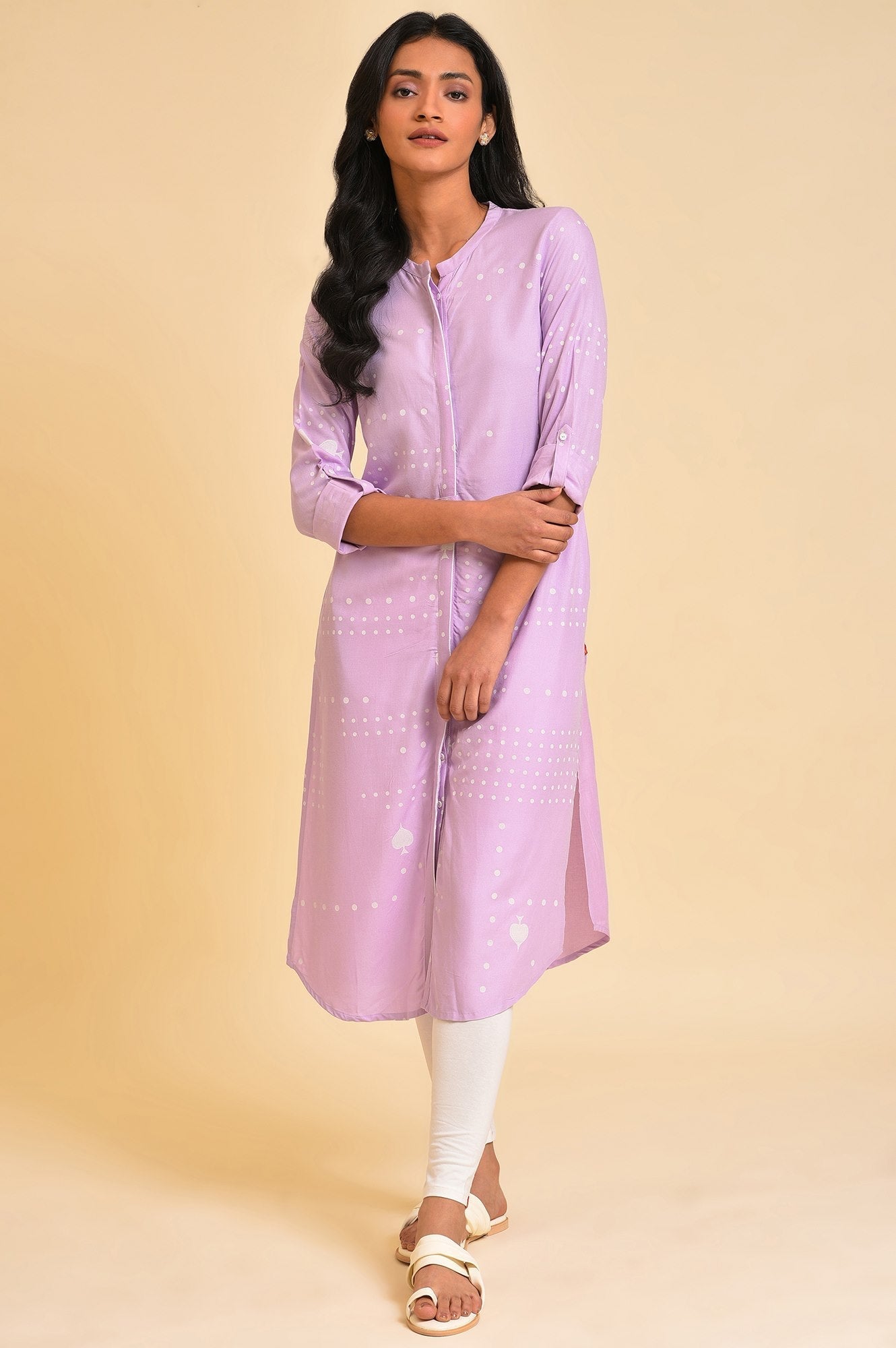 W for Woman Light Purple Polka Dot Modern Kurta