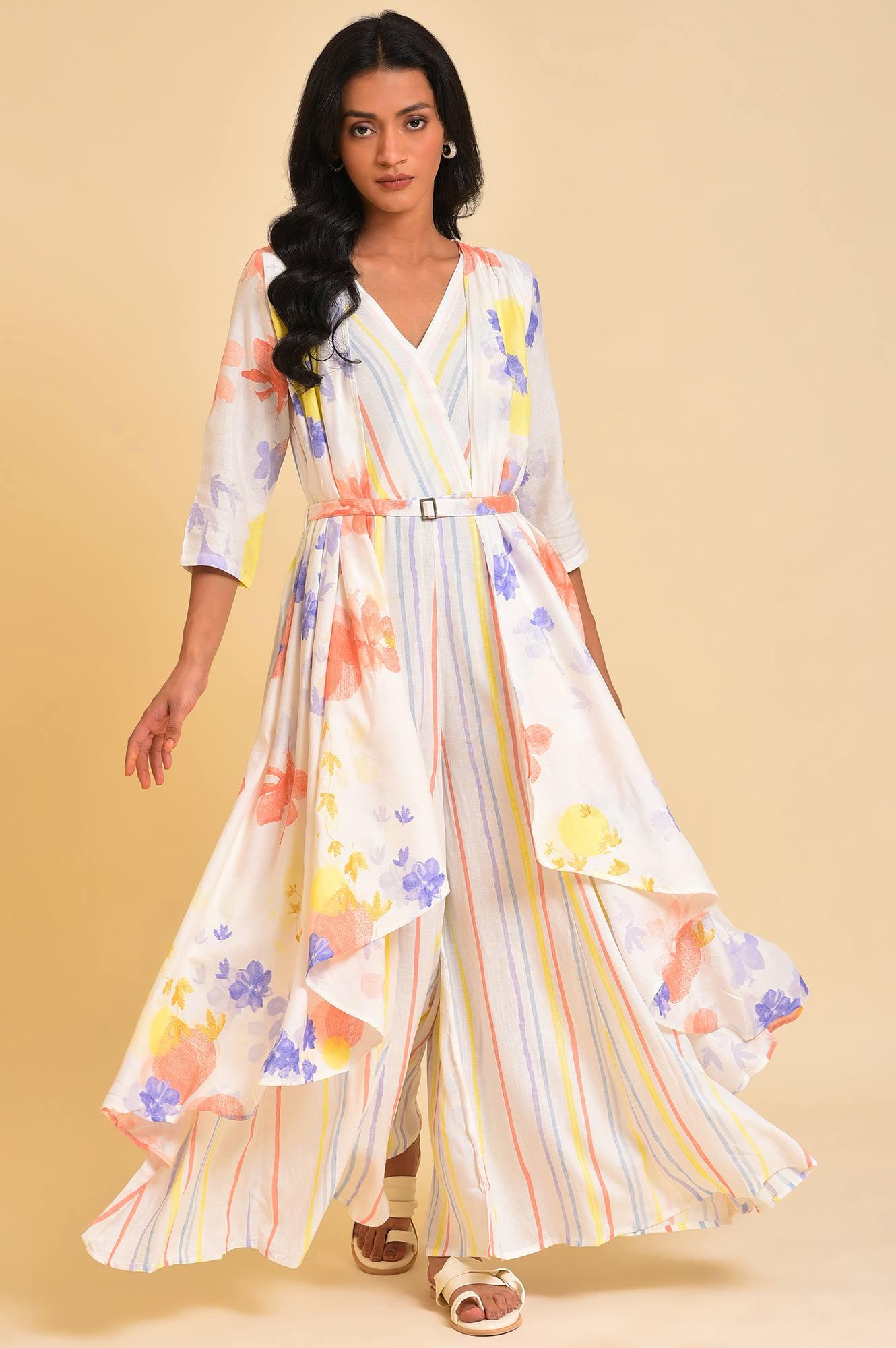 W for Woman Ecru Print Mix Jumpsuit