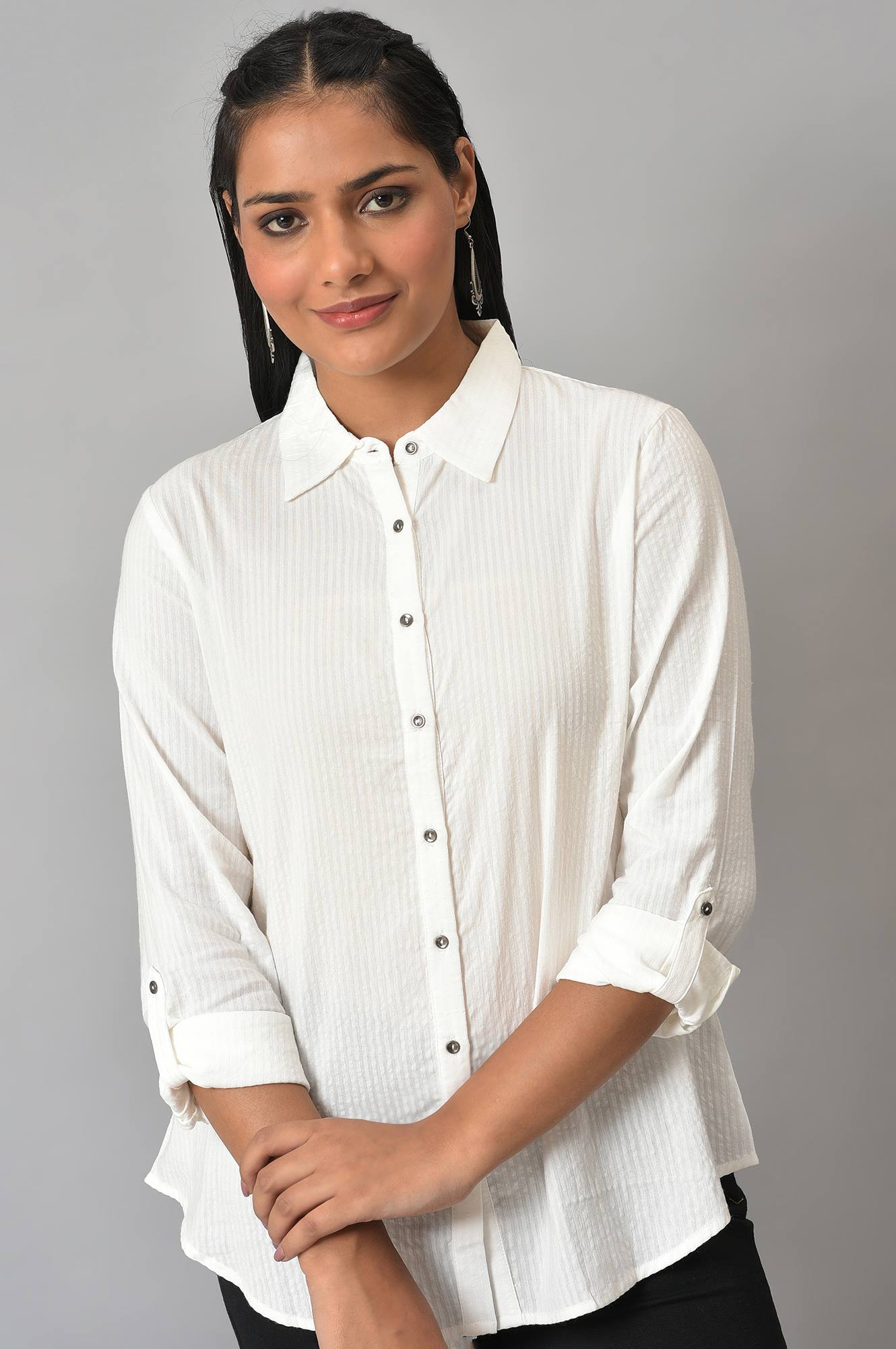 W for Woman Ecru Shirt Collar Top