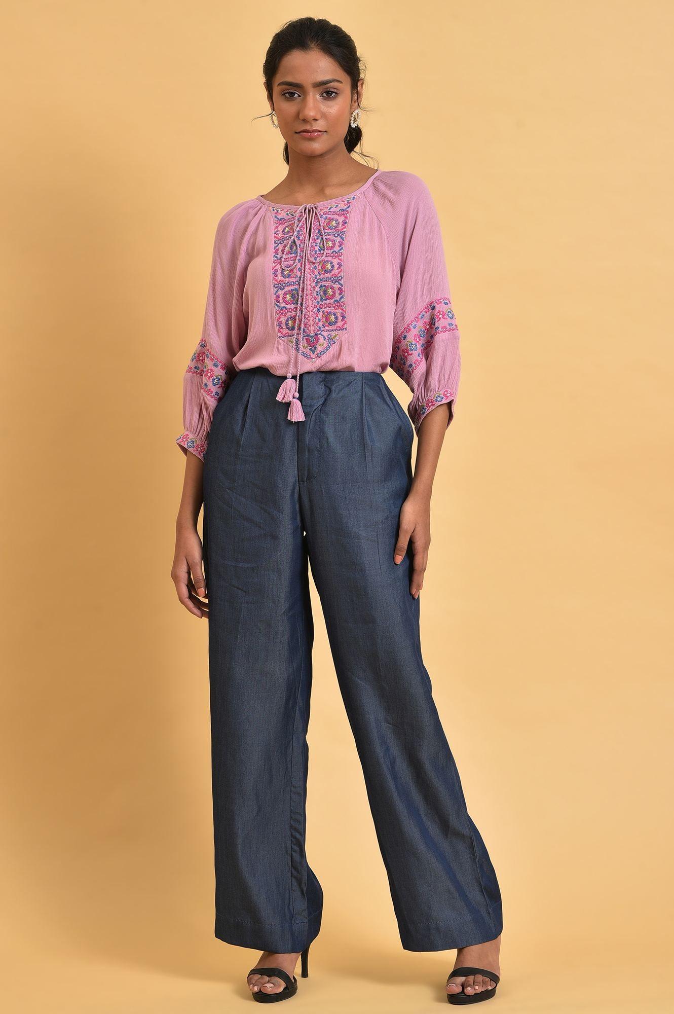 W for Woman Pink Embroidered Western Top