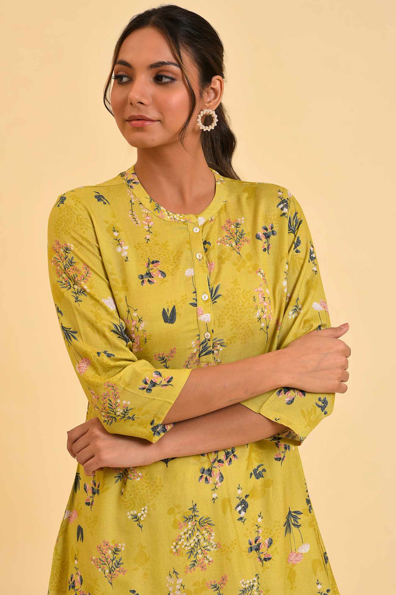 W for Woman Yellow Floral Straight Top