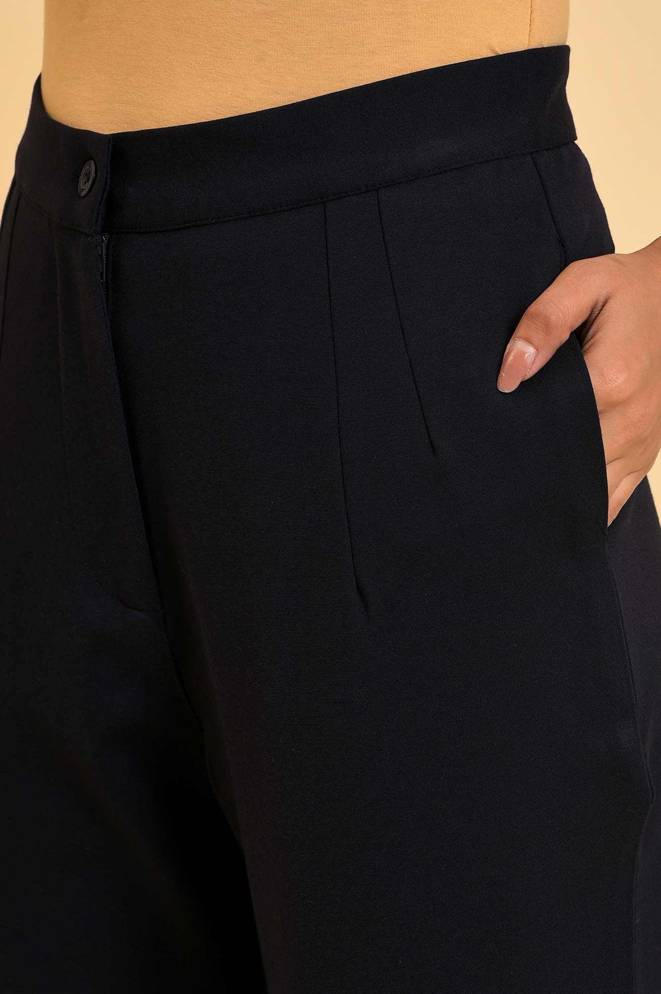 W for Woman Navy Blue Straight Fit Trouser Pants