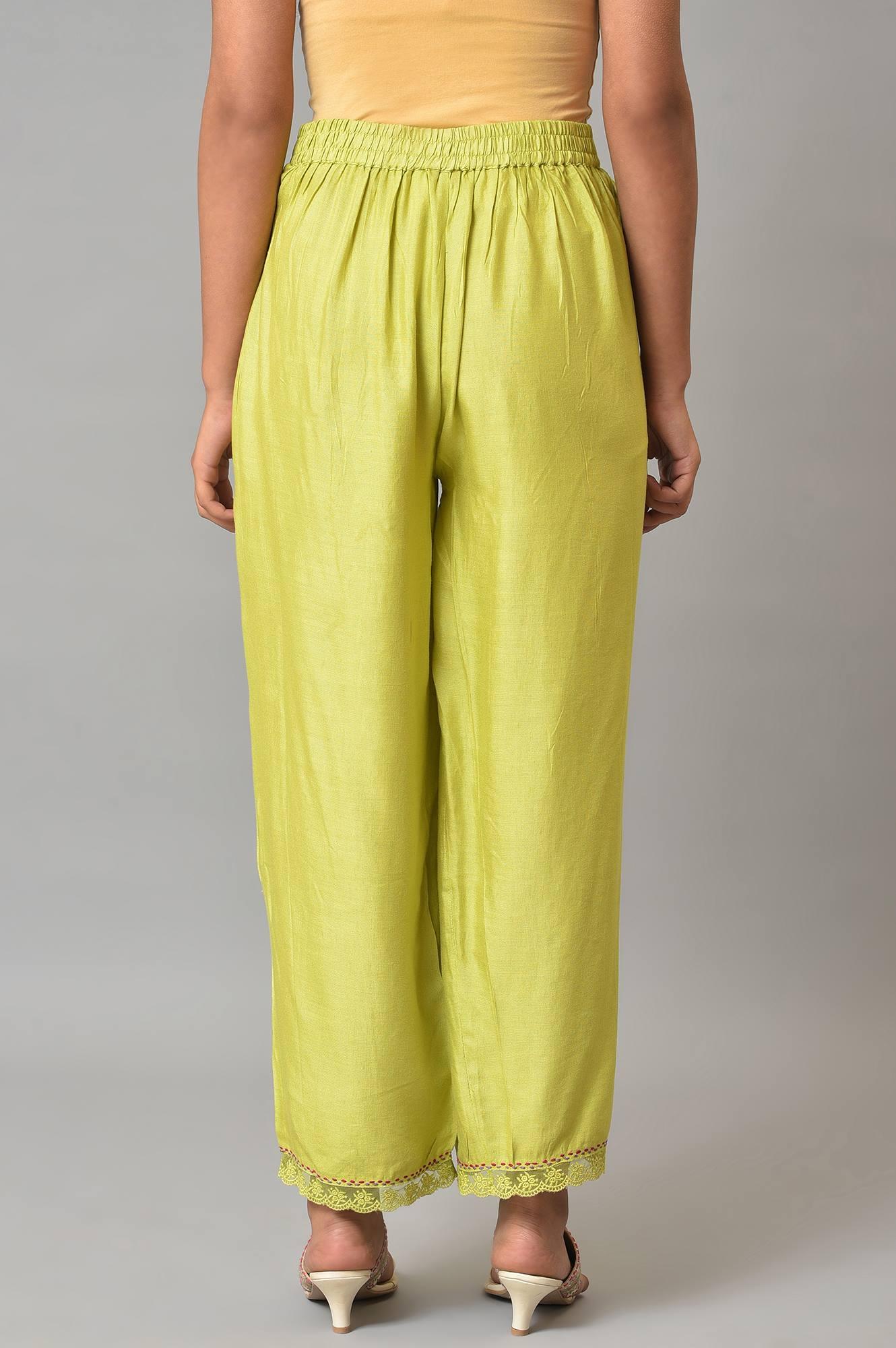W for Woman Light Green Slim Pants With Lace Detail