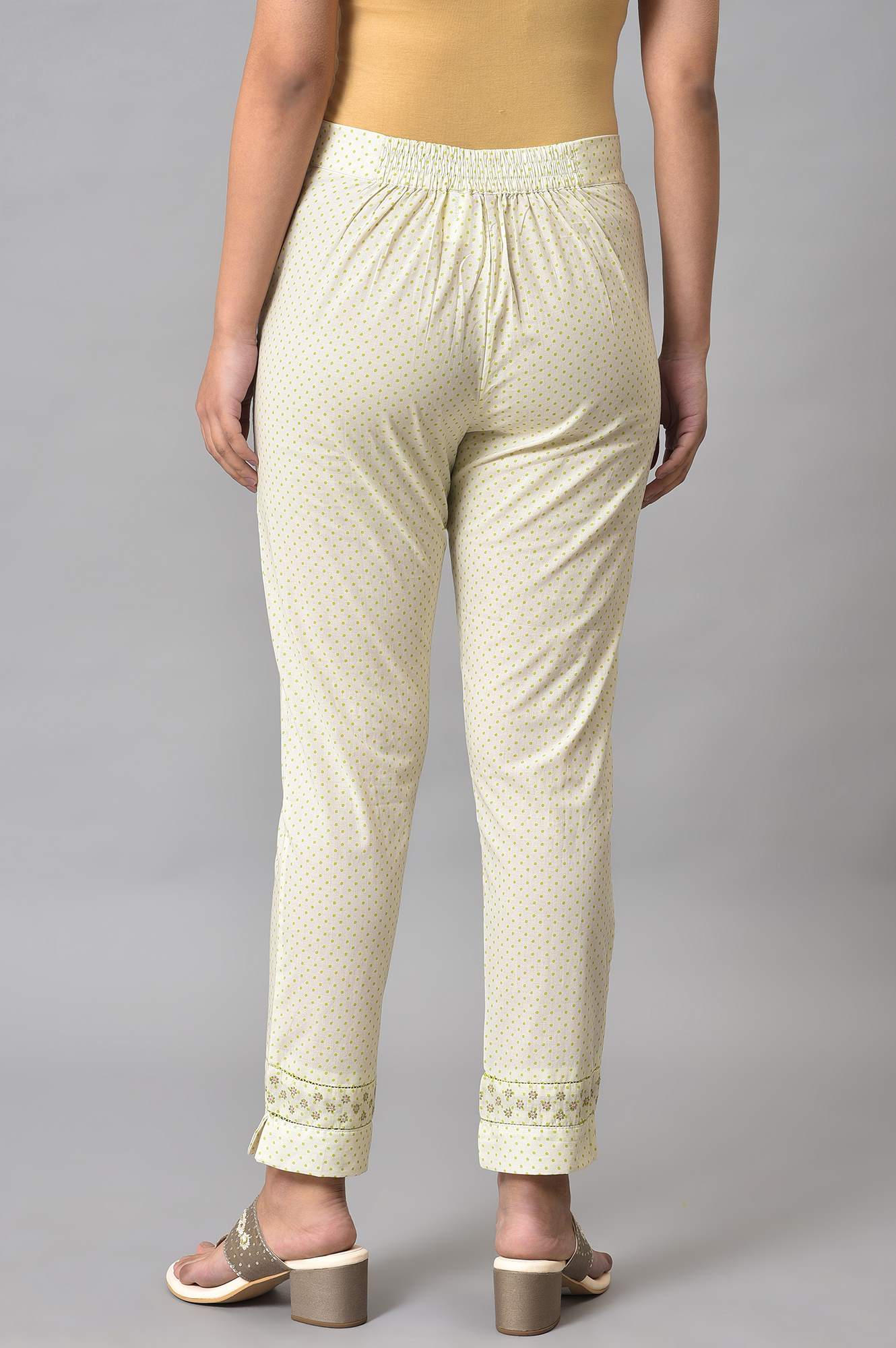 W for Woman Ecru Green Dotted Plus Size Slim Pants