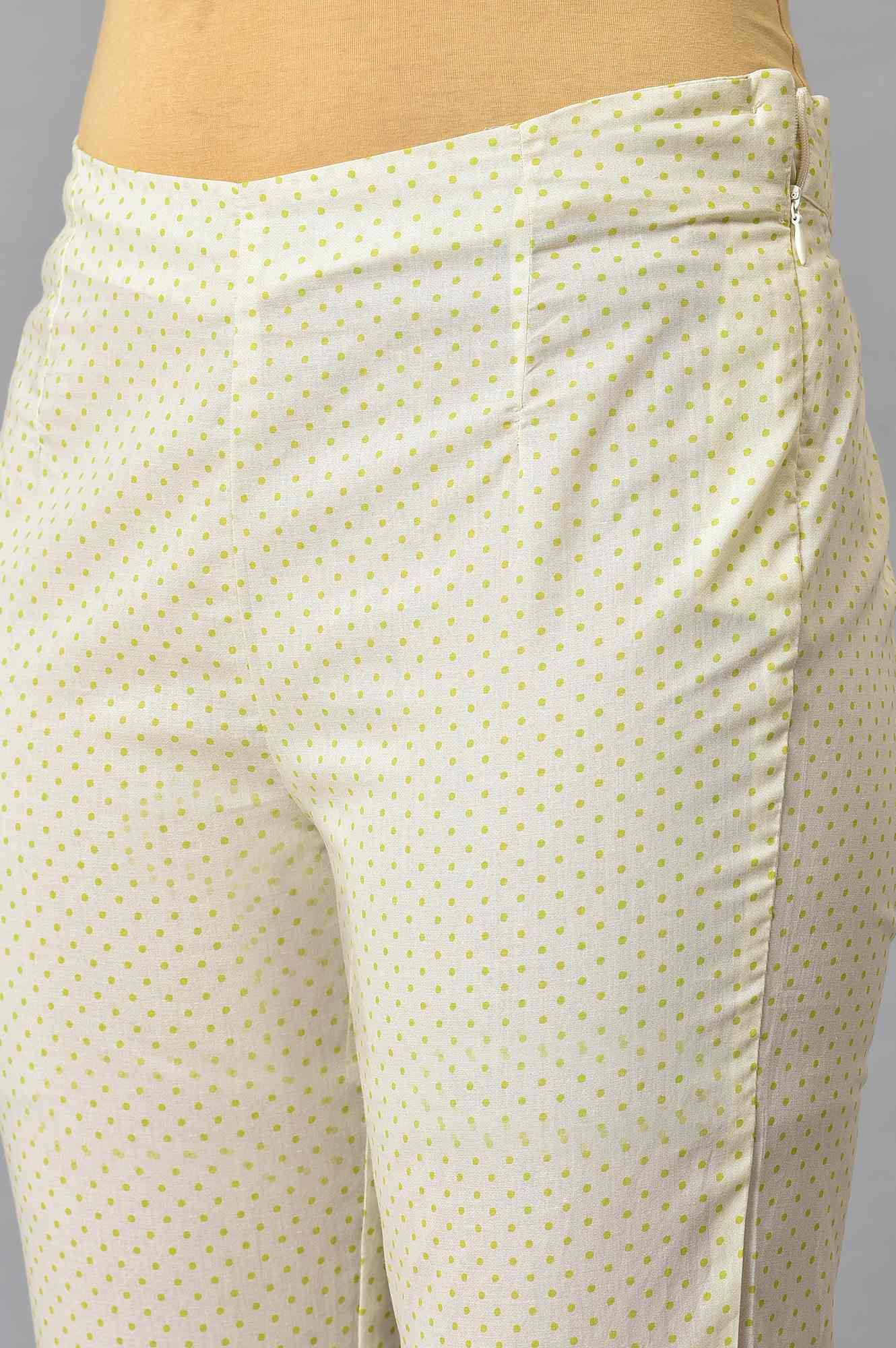 W for Woman Ecru Green Dotted Slim Pants