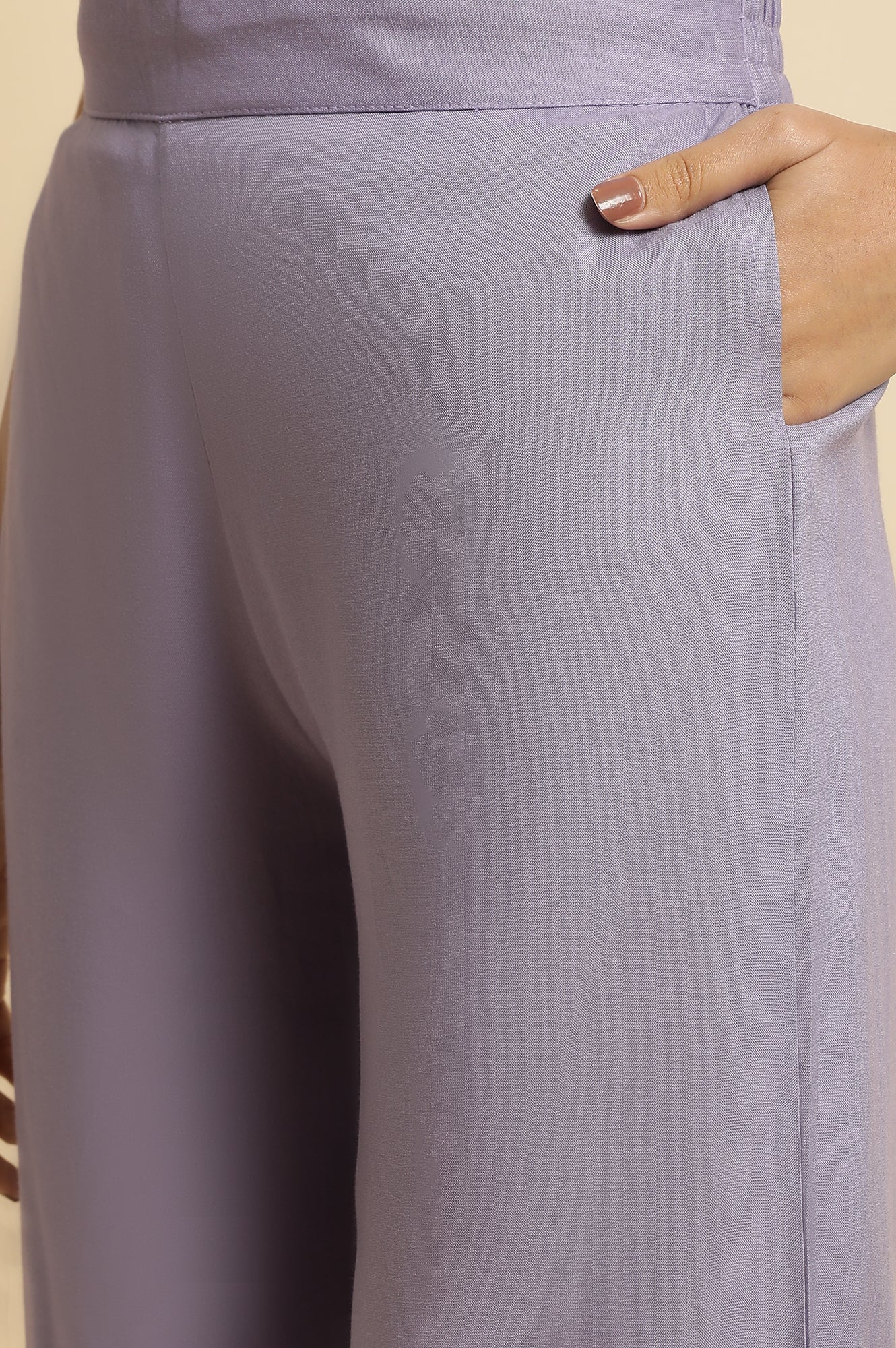 W for Woman Light Purple Polka Dots Printed Straight Kurta with Parallel Pant Set