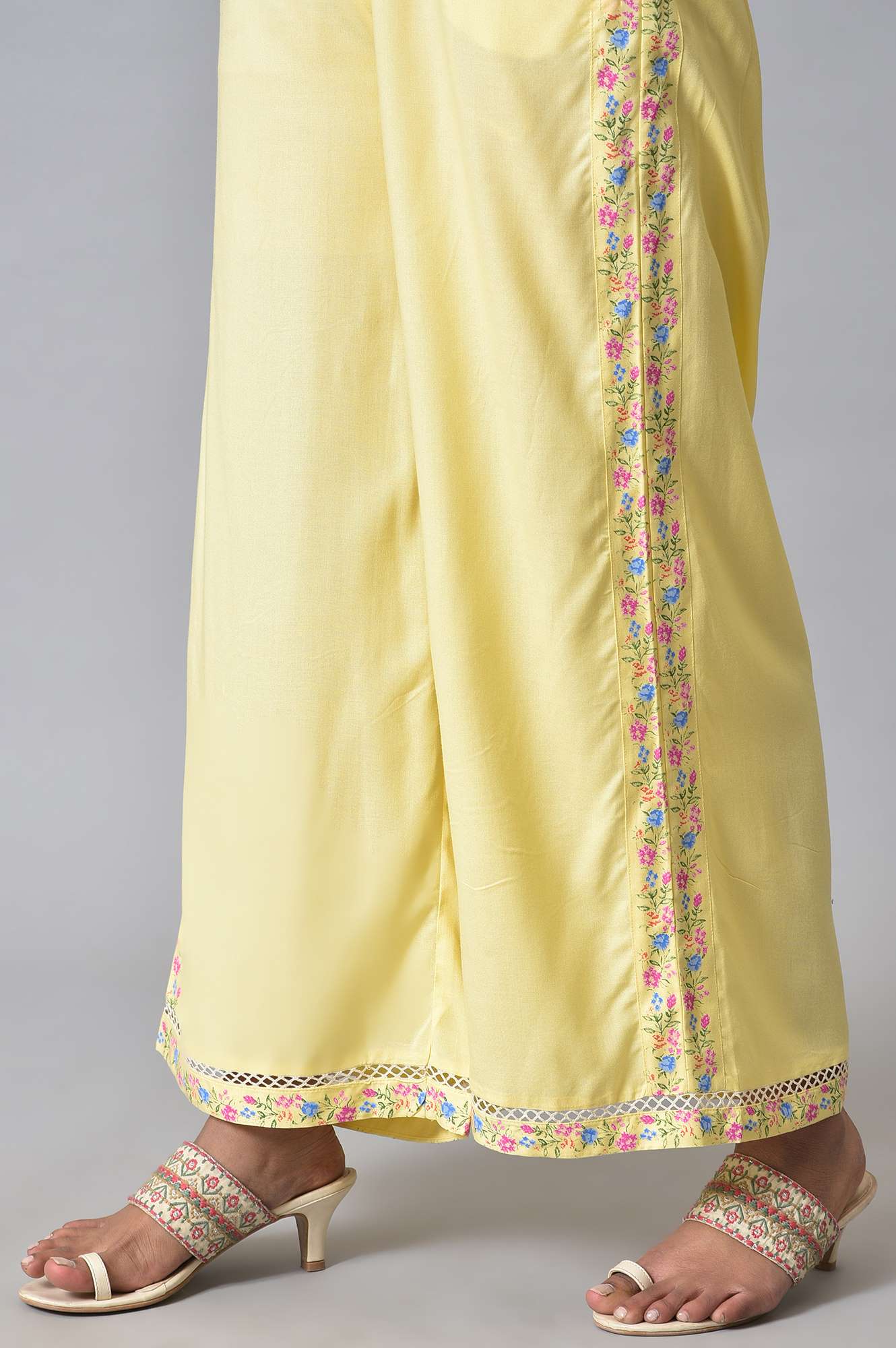 W for Woman Yellow Printed Parallel Pants