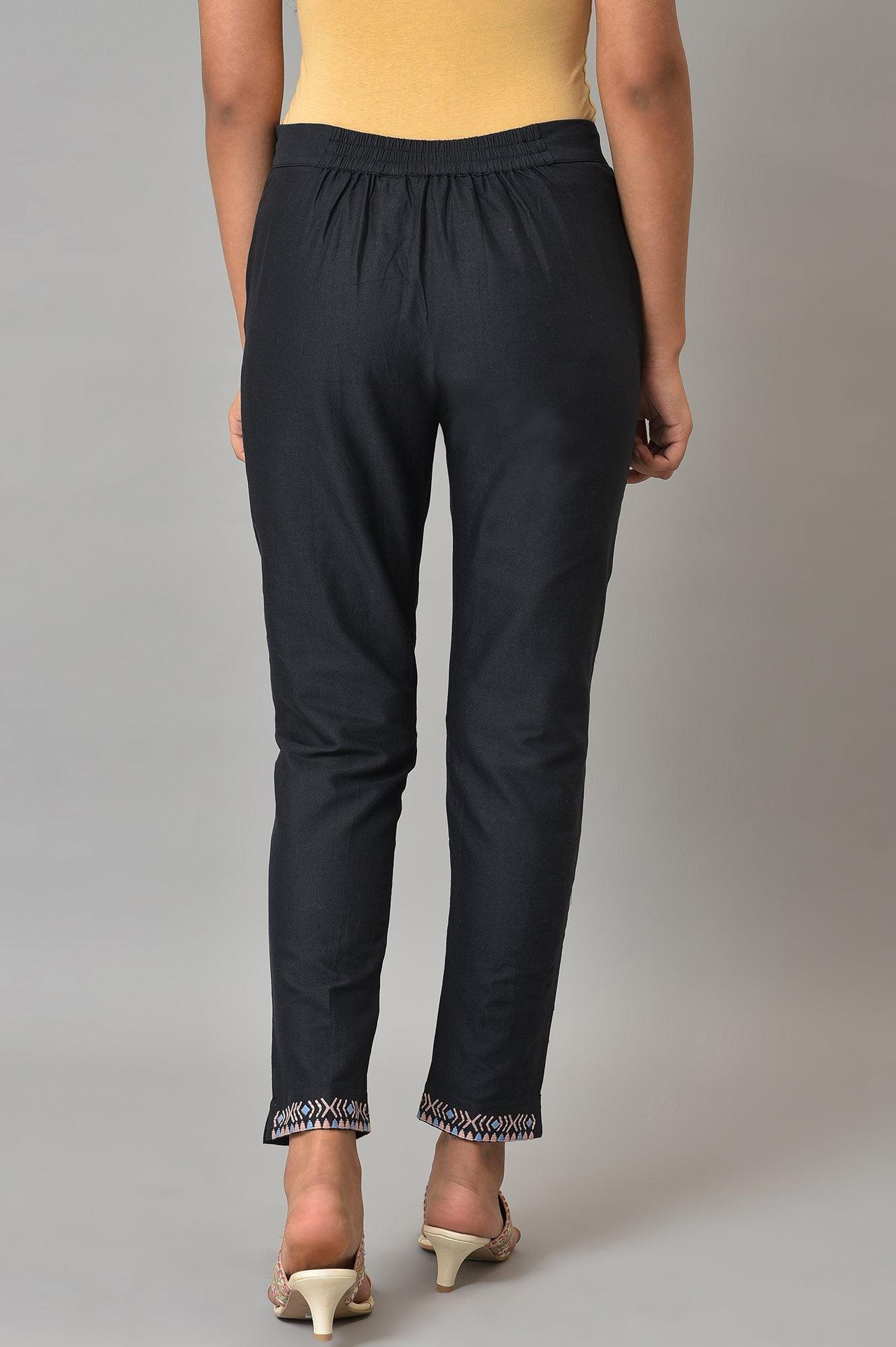 W for Woman Black Plus Size Slim Pants With Embroidery