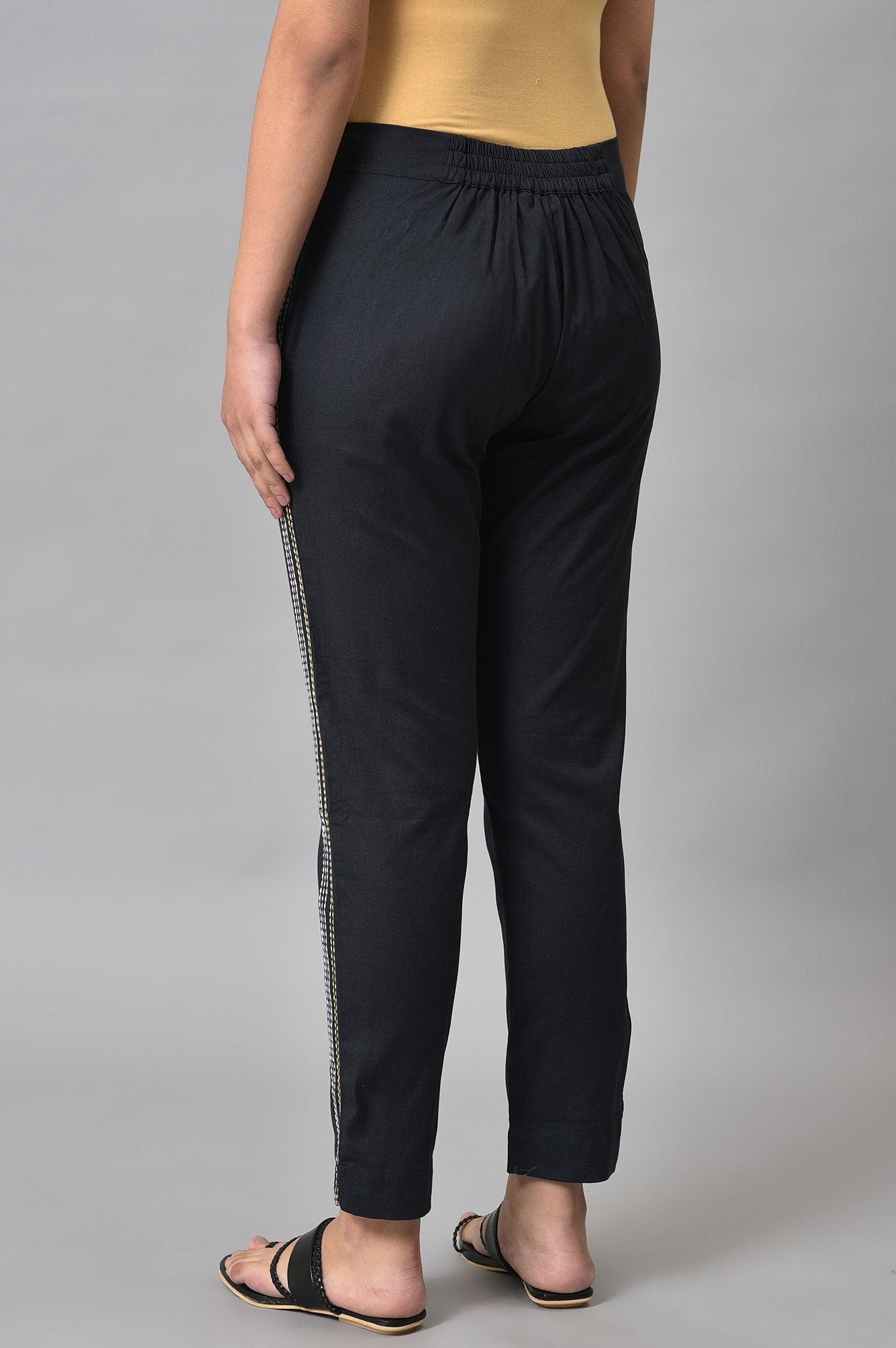 W for Woman Plus Size Black Parallel Pants With Side Embroidery