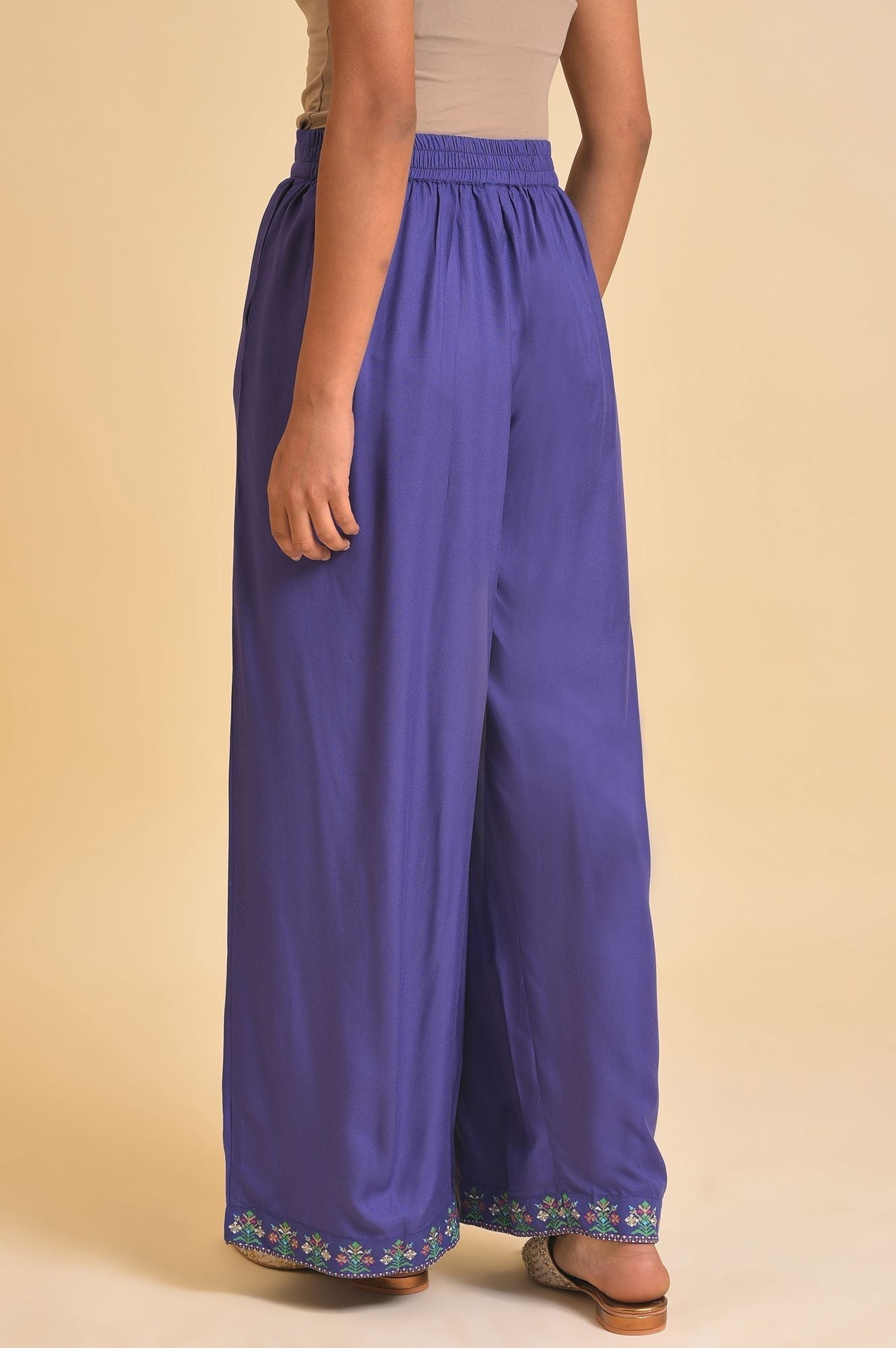 W for Woman Purple Floral Printed Sequins Georgette Straight Kurta and Parallel Pant Set