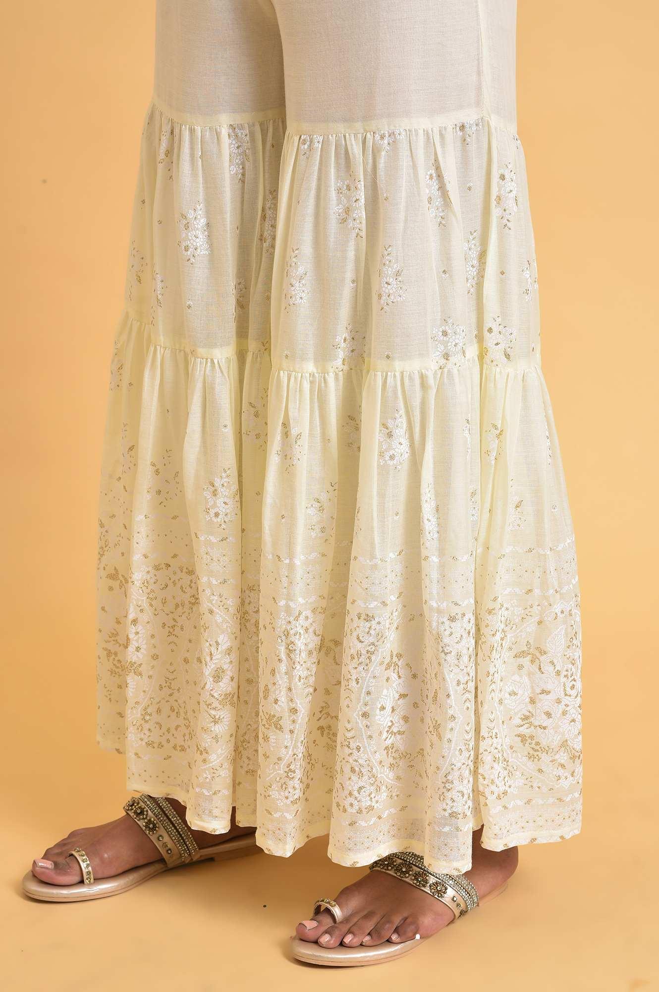 W for Woman Ecru Glitter Printed Sharara