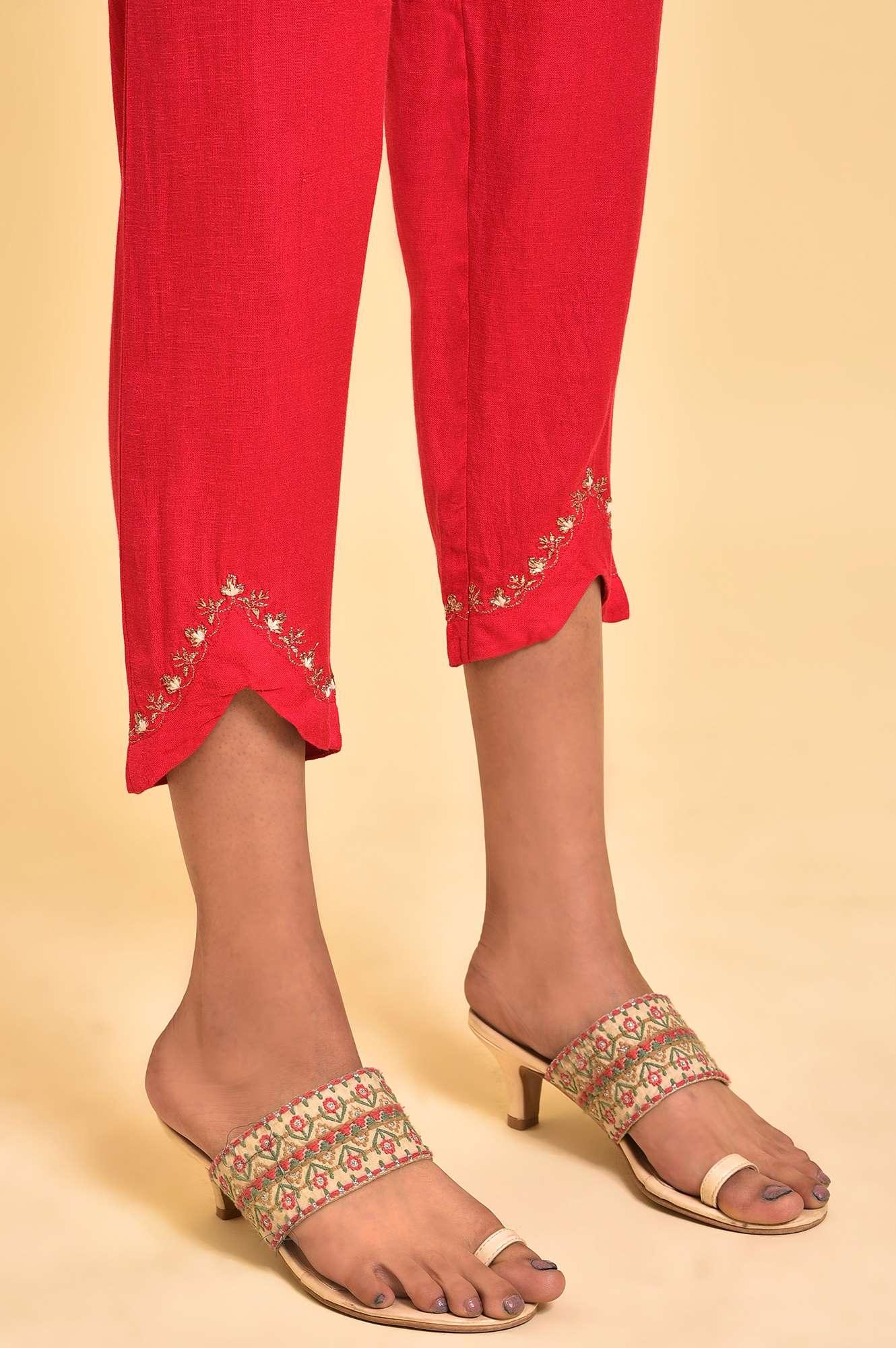 W for Woman Pink Embroidered Slim Pants