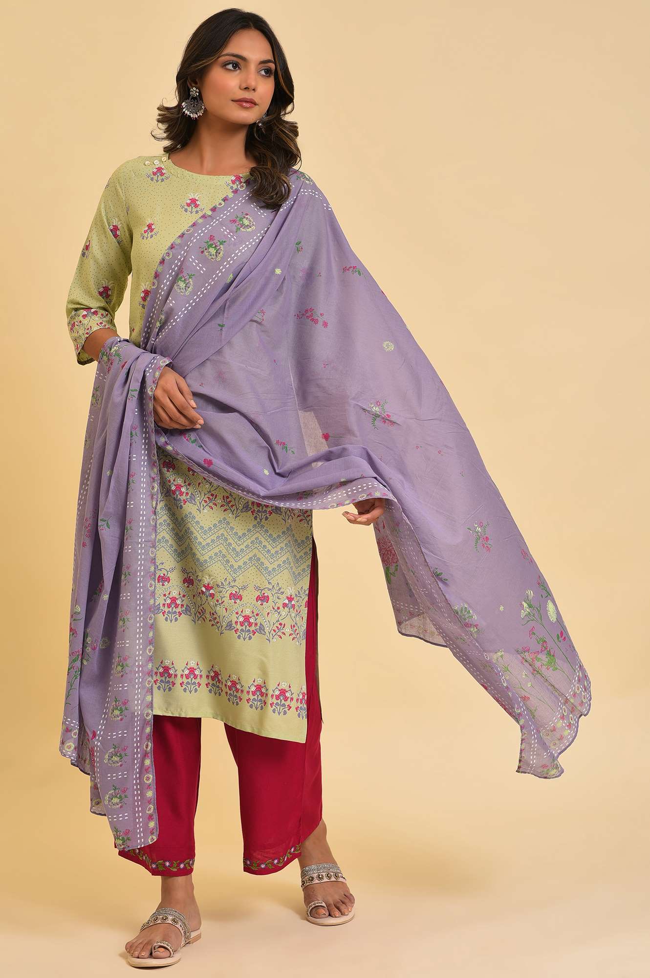 W for Woman Purple Voile Dupatta With Floral Print