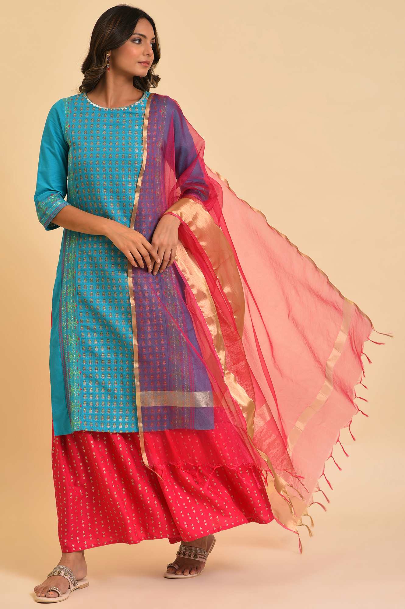W for Woman Pink Organza Festive Dupatta
