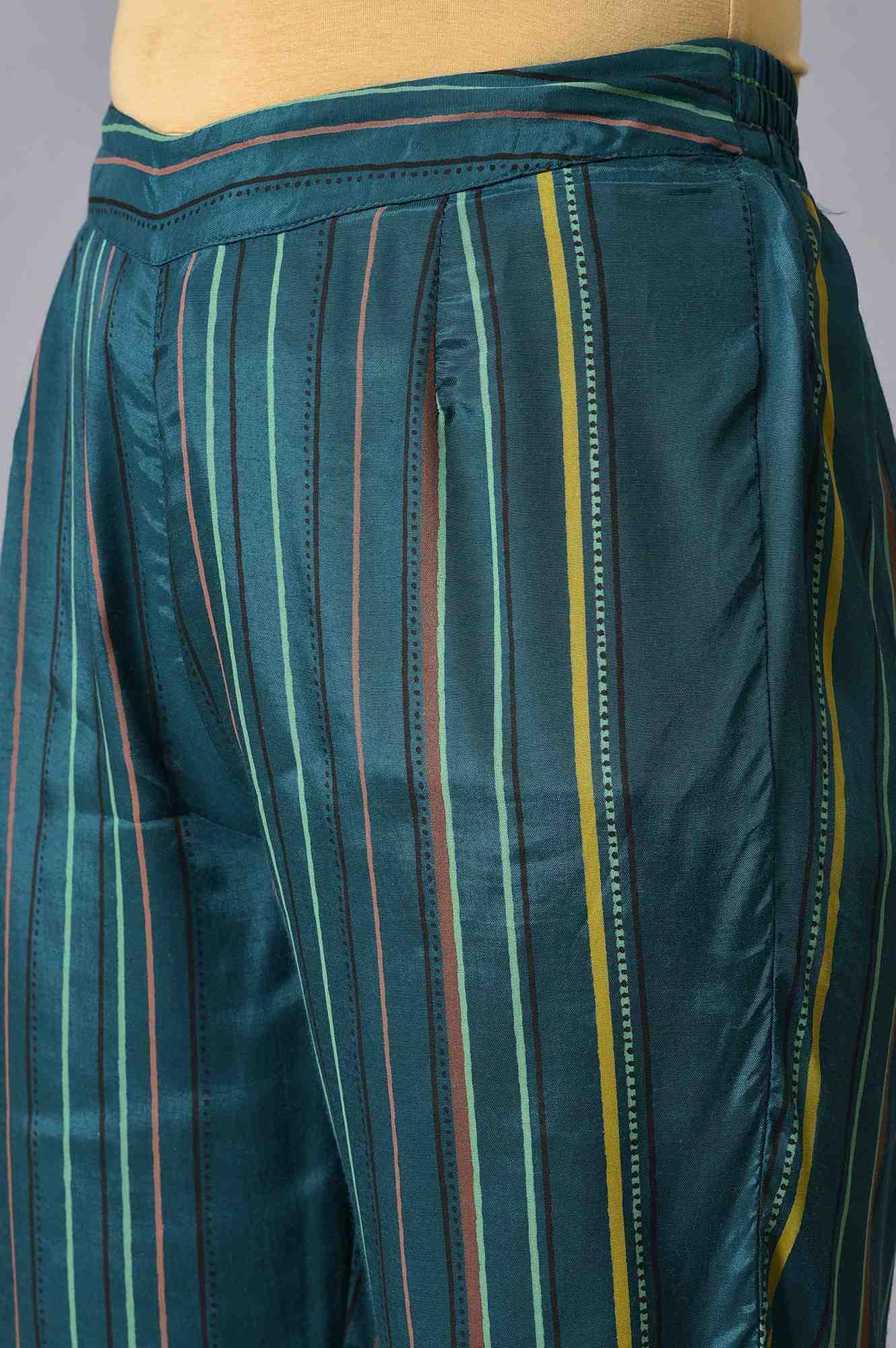 W for Woman Teal Printed A-Line kurta Set
