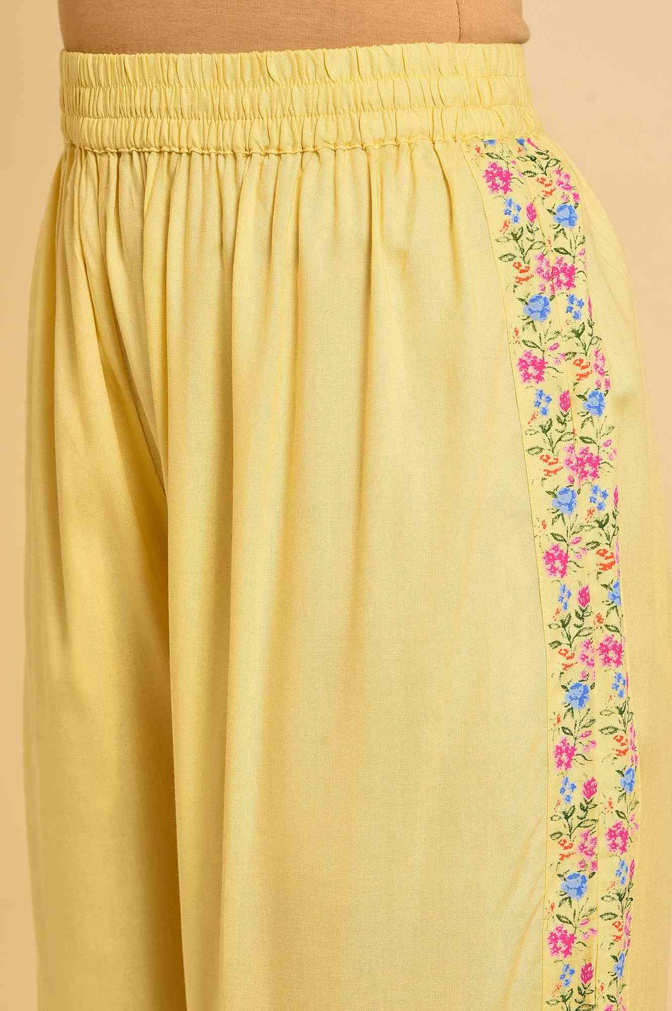 W for Woman Light Yellow Embroidered kurta Set