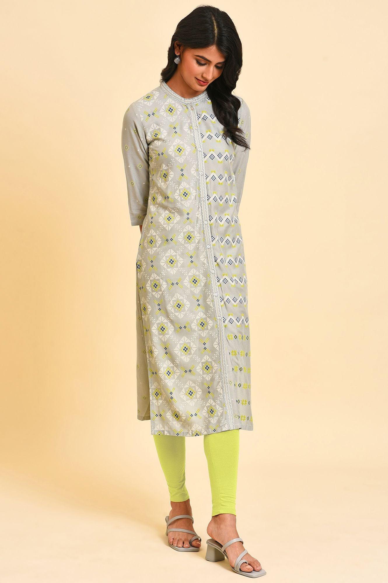 W for Woman Grey Geometric Print kurta Set
