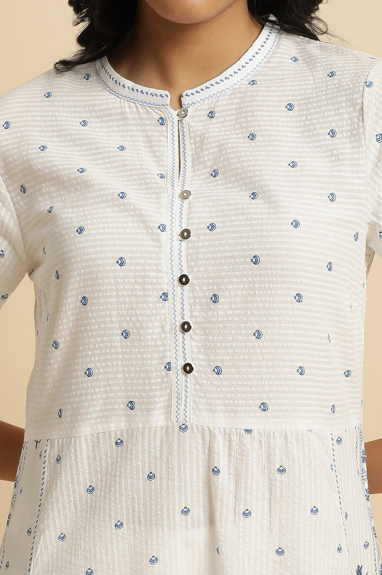 W for Woman White Printed Summer kurta Co-Ord Set
