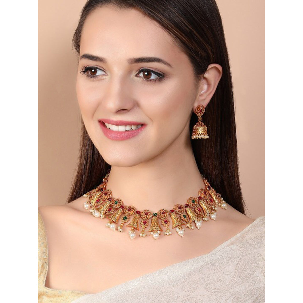 Rubans Gold Plated Handcrafted Color Stone Necklace Set