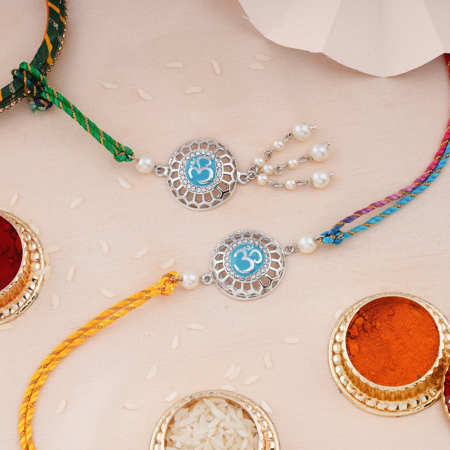 Blue Om Bhaiya Bhabhi Rakhi Set