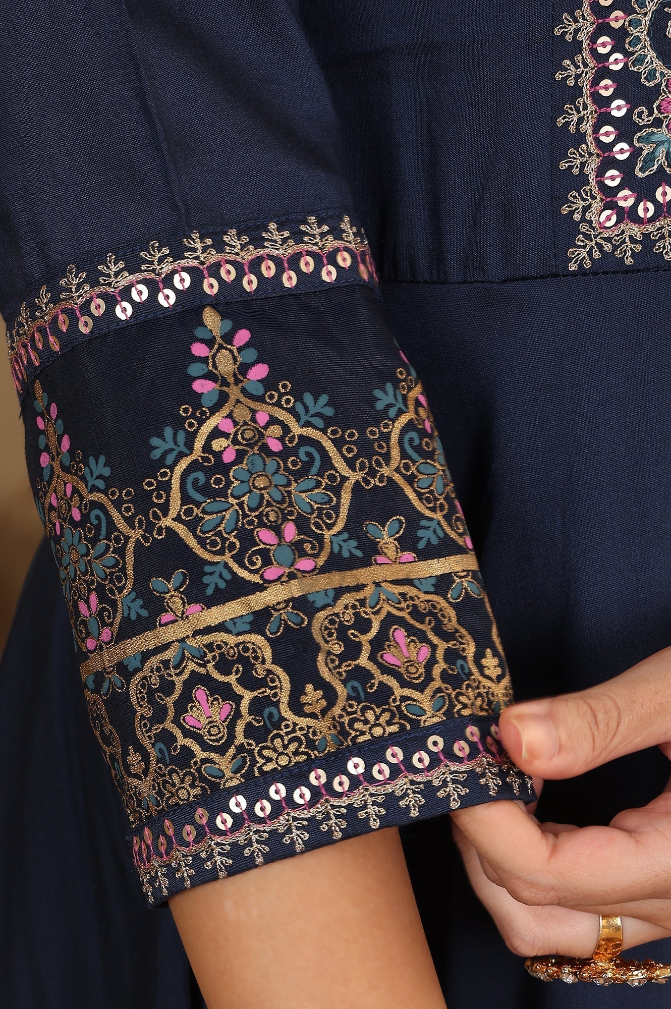 W for Woman Navy Blue Embroidered Anarkali Dress
