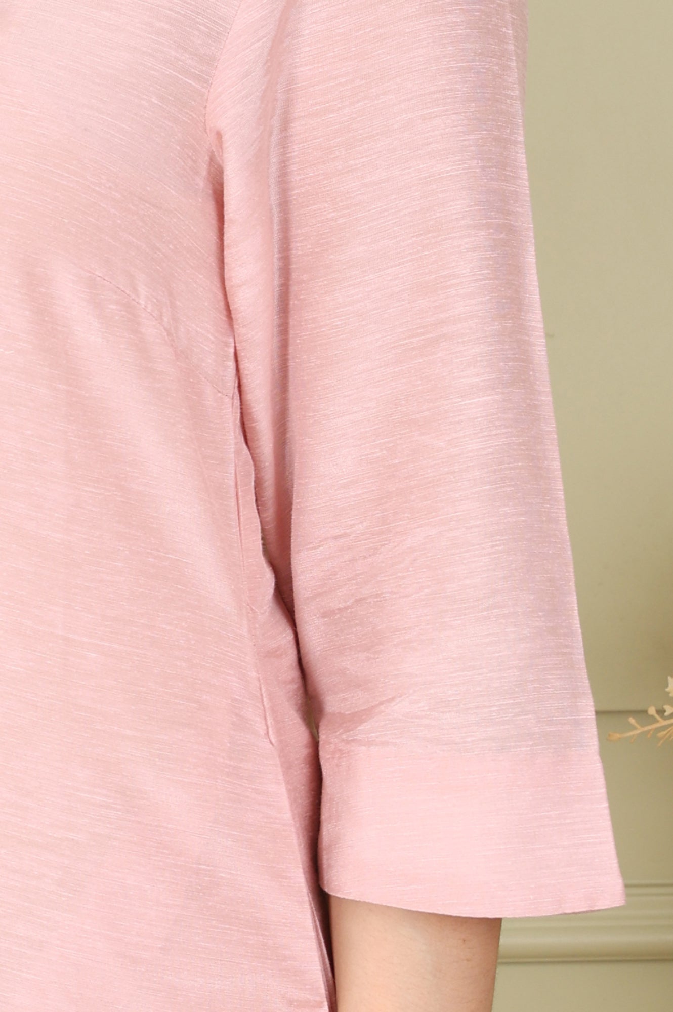 W for Woman Pink Snow Linen Straight Kurta with Thread Embroidery