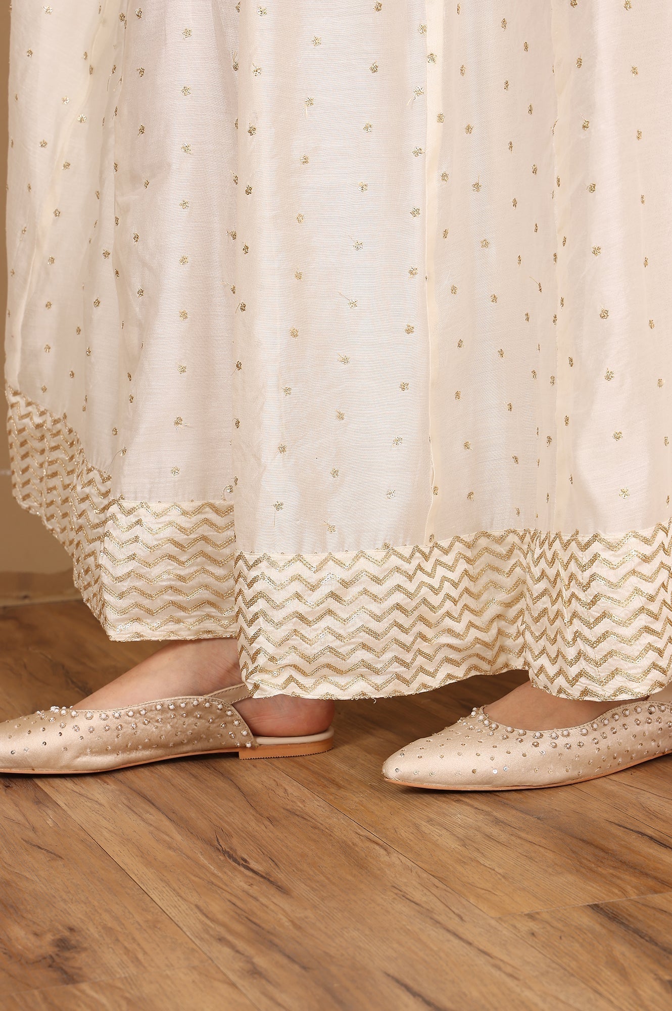 W for Woman White Embroidered Flared Skirt